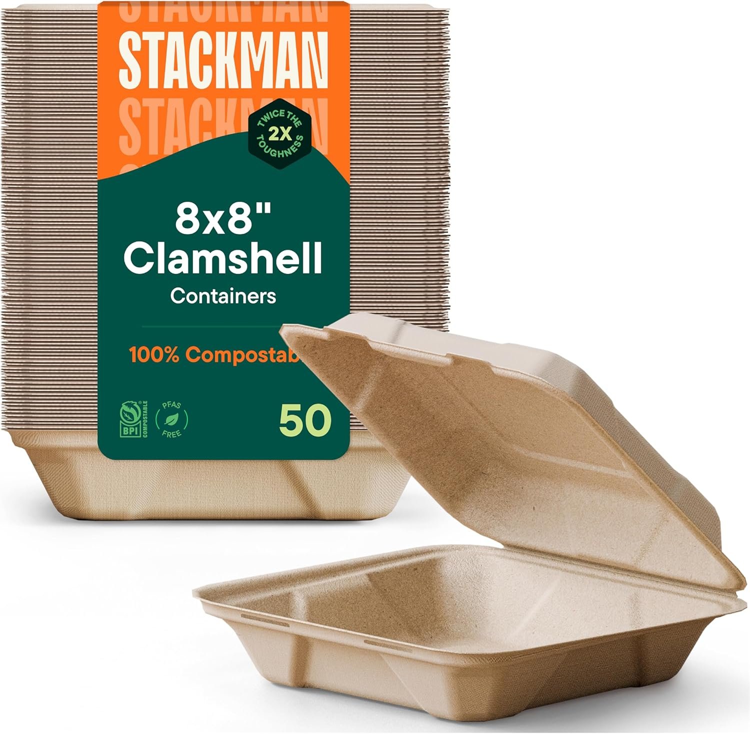 Contenitori da asporto a conchiglia con Logo Personalizzato 100% compostabili [8x8