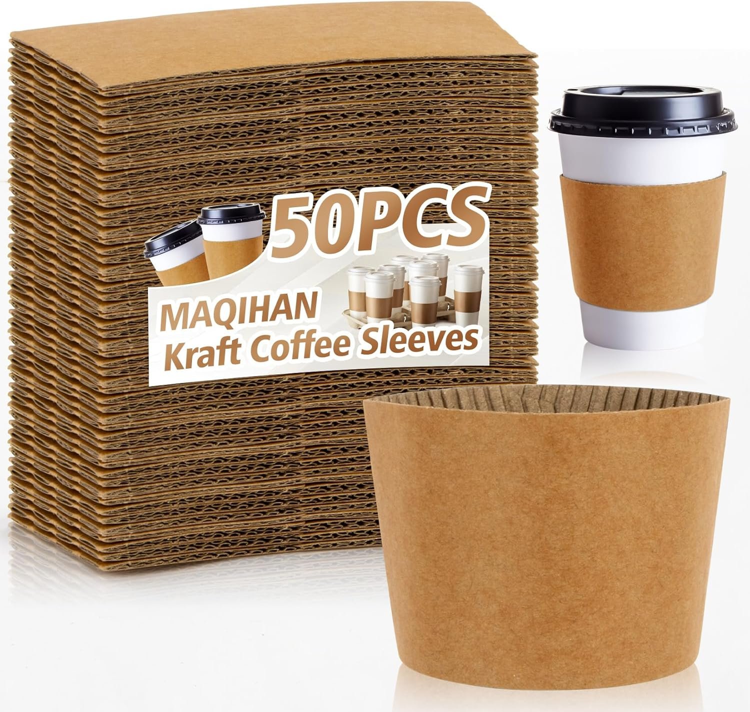 Fabbrica Portatazza Caffè 50 pz Carta Ondulata Monouso Isolanti per Bevande Calde Fredde 12-20oz con Logo Personalizzato Marchio Bianco