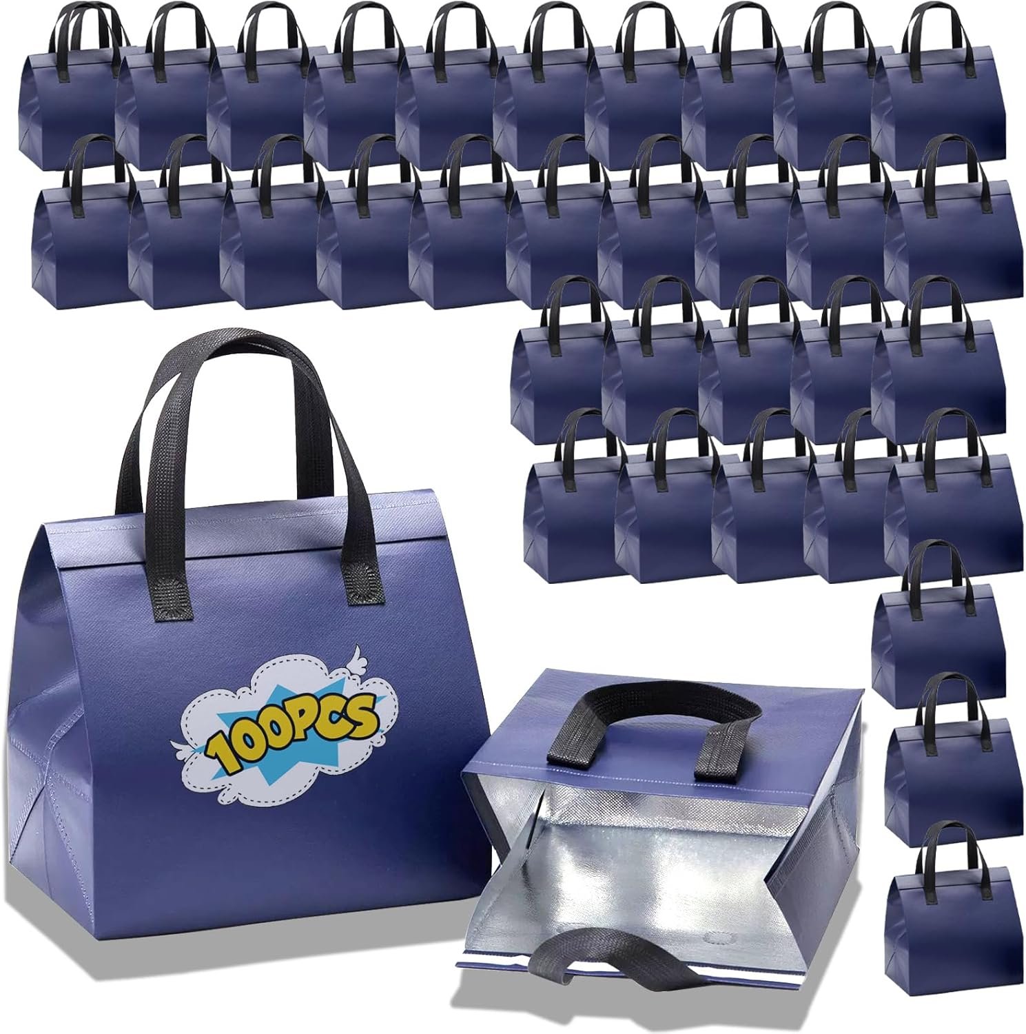 Fornitore 100 pz Buste Termiche Isolate per Asporto Monouso con Logo Personalizzato per Caffè Tè al Latte Frutti di Mare Pizza Ristoranti Negozi Alimentari Marchio Bianco 9.5 x 6 x 10 In (Blu Navy)