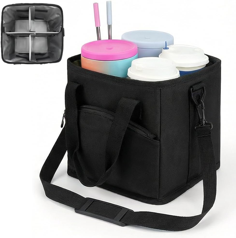 Fornitore Borsa Portabevande 4 Scomparti Formato Famiglia con Logo Personalizzato Isolante Riutilizzabile Collassabile Base Antiversamento Divisori Regolabili Tracolla Marchio Bianco