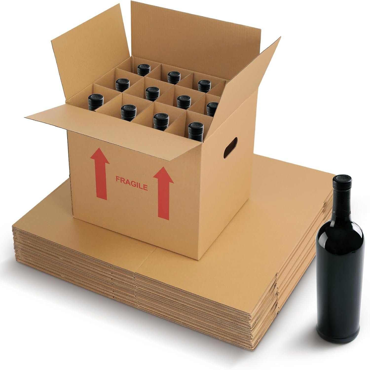 Fornitore Confezione 10 Scatole Spedizione Trasloco per 12 Bottiglie Vino 14 x 12 x 13 Pollici Cartone Ondulato Rinforzato con Maniglie per Vetri Piatti con Logo Personalizzato per Marchio Bianco