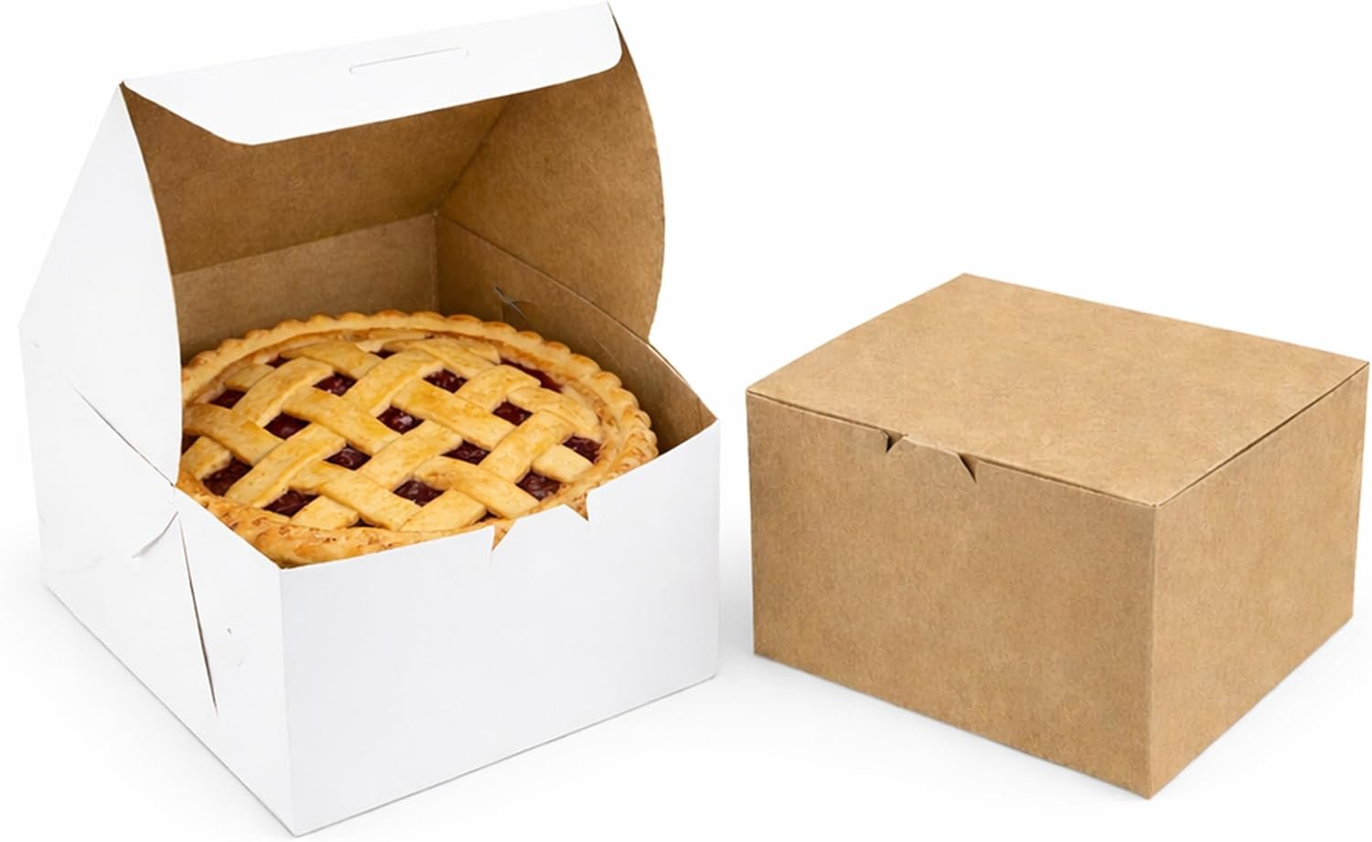 Fornitore Scatole Reversibili Classiche per Torte a Strati 10 x 10 x 5, Cartone Versatile Bianco o Kraft con Logo Personalizzato – Ideali per Piccole Pasticcerie e Caffè, Marchio Bianco Pacco da 50