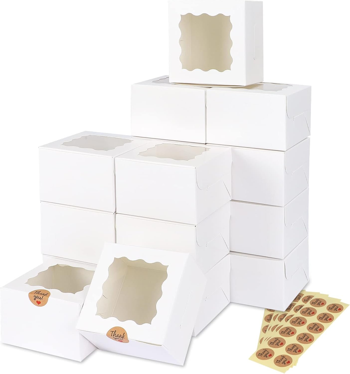 Fornitore Scatole per Biscotti e Pasticceria Bianche con Finestra Logo Personalizzato 50 pz 10x10x6 cm con 5 pz Adesivi per Piccoli Biscotti Dolcetti Dessert Fragole al Cioccolato Mini Torte Marchio Bianco