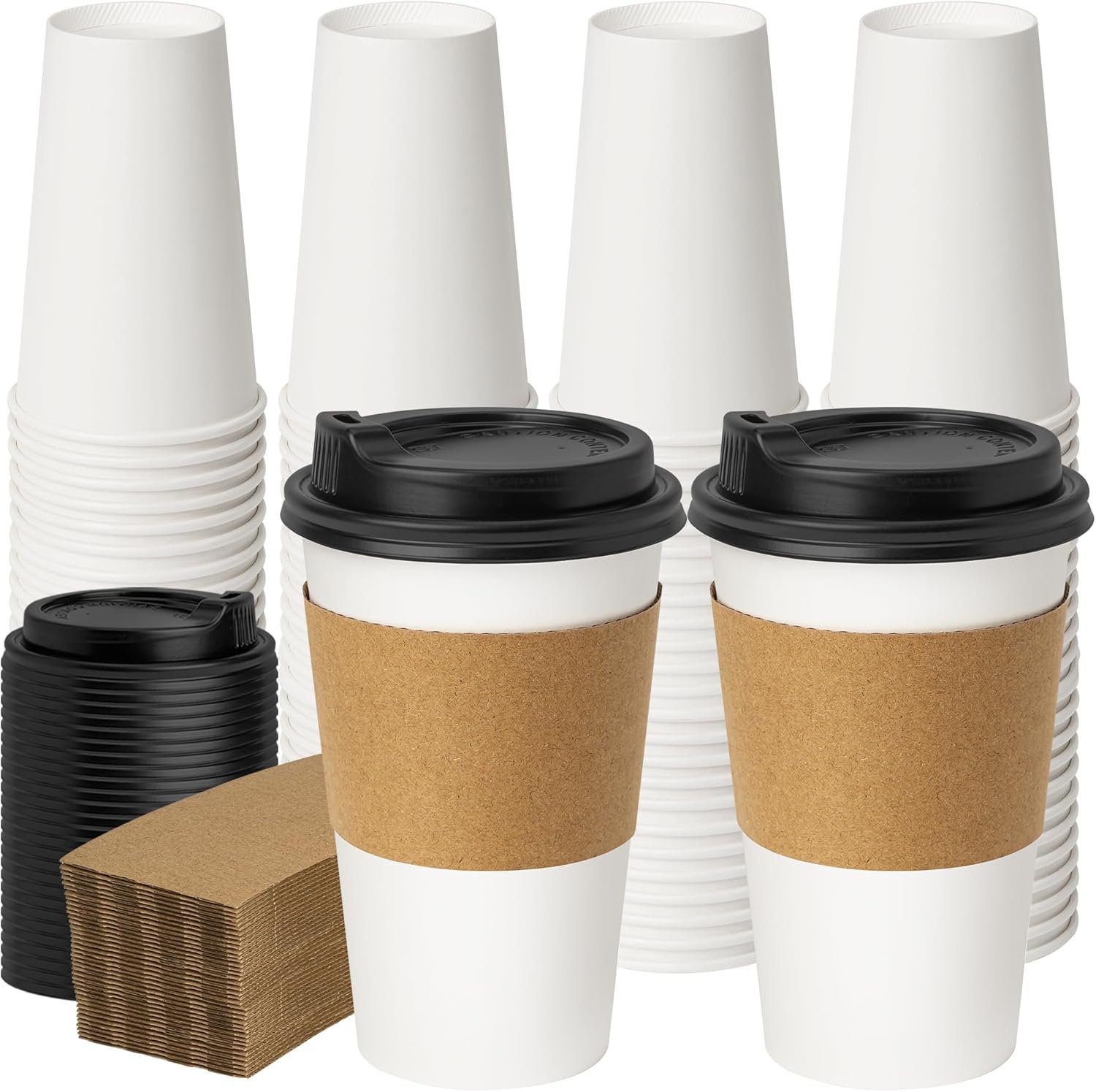 Fornitore Tazze Caffè Monouso 16oz Confezione 50 con Coperchi Manicotti Bevande Calde Carta 300gsm 61x135x89mm Logo Personalizzato Marchio Bianco