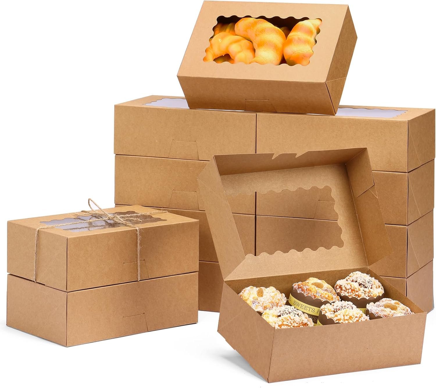 Fornitore di Scatole per Biscotti con Finestra 28 Pezzi 9x6x3 Pollici Marrone Marchio Bianco per Pasticceria Fragole Ricoperte Cioccolato Caramelle Muffins Donuts con Logo Personalizzato