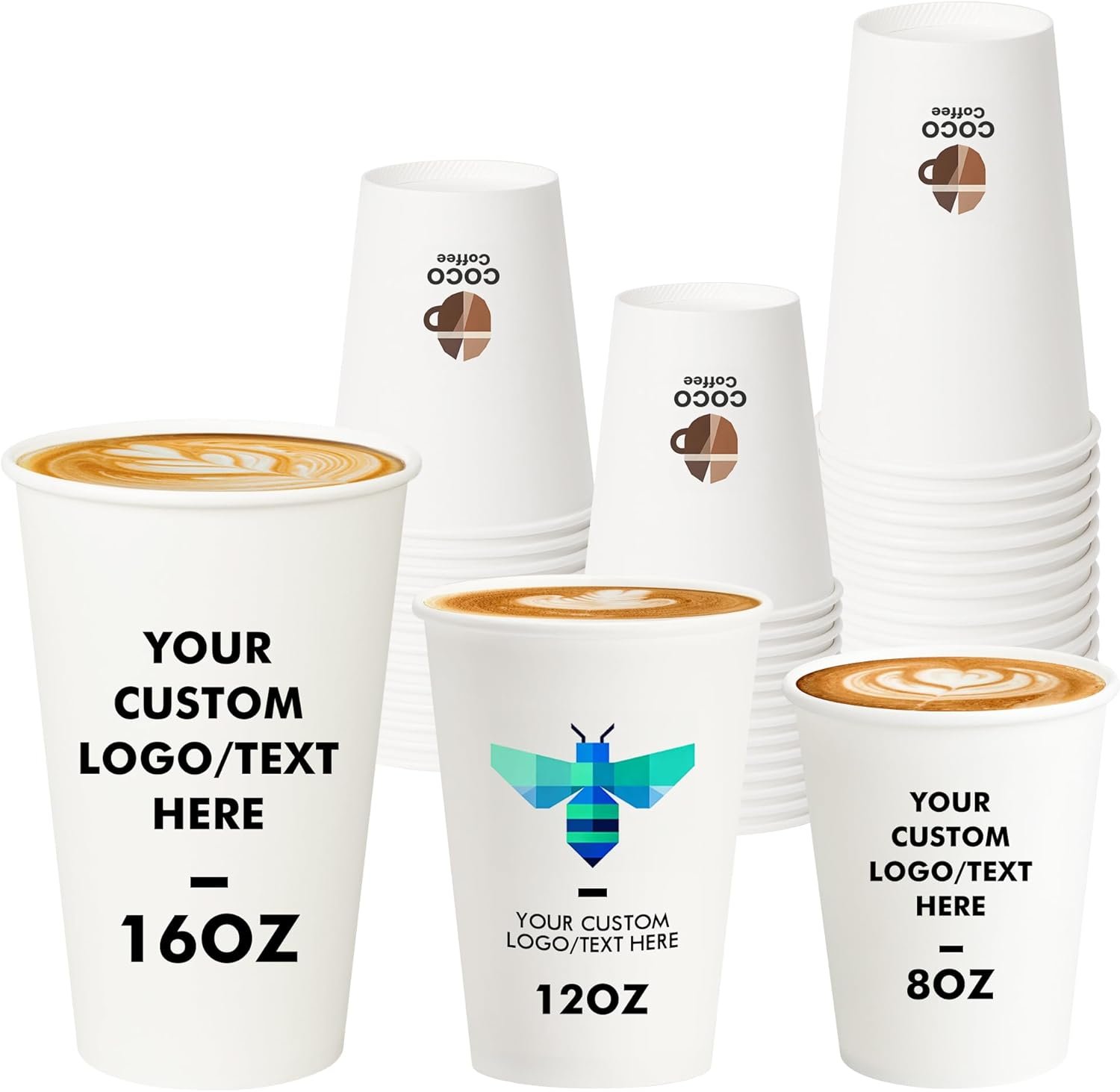 Fornitore di bicchieri per caffè in carta 8 oz 12 oz 16 oz con logo personalizzato resistenti e affidabili per bevande calde e fredde marchio bianco per negozi uffici e piccole imprese