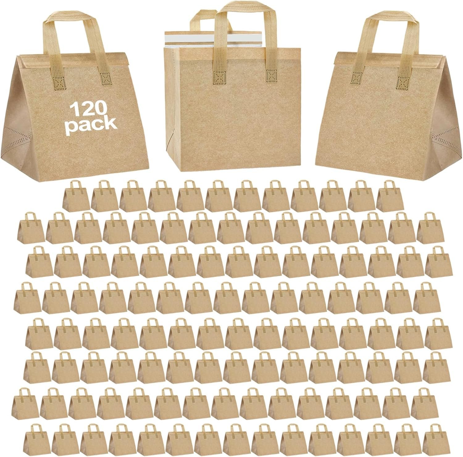 Logo Personalizzato 120 Pz Borse Termiche Isolate per Asporto Bulk Borsa Pranzo Isolante per Cibi Caldi Freddi Caffè Milk Tea BBQ Borsa Frigo Delivery Catering Ristoranti Picnic Donazioni Regali con Marchio Bianco da Fornitore