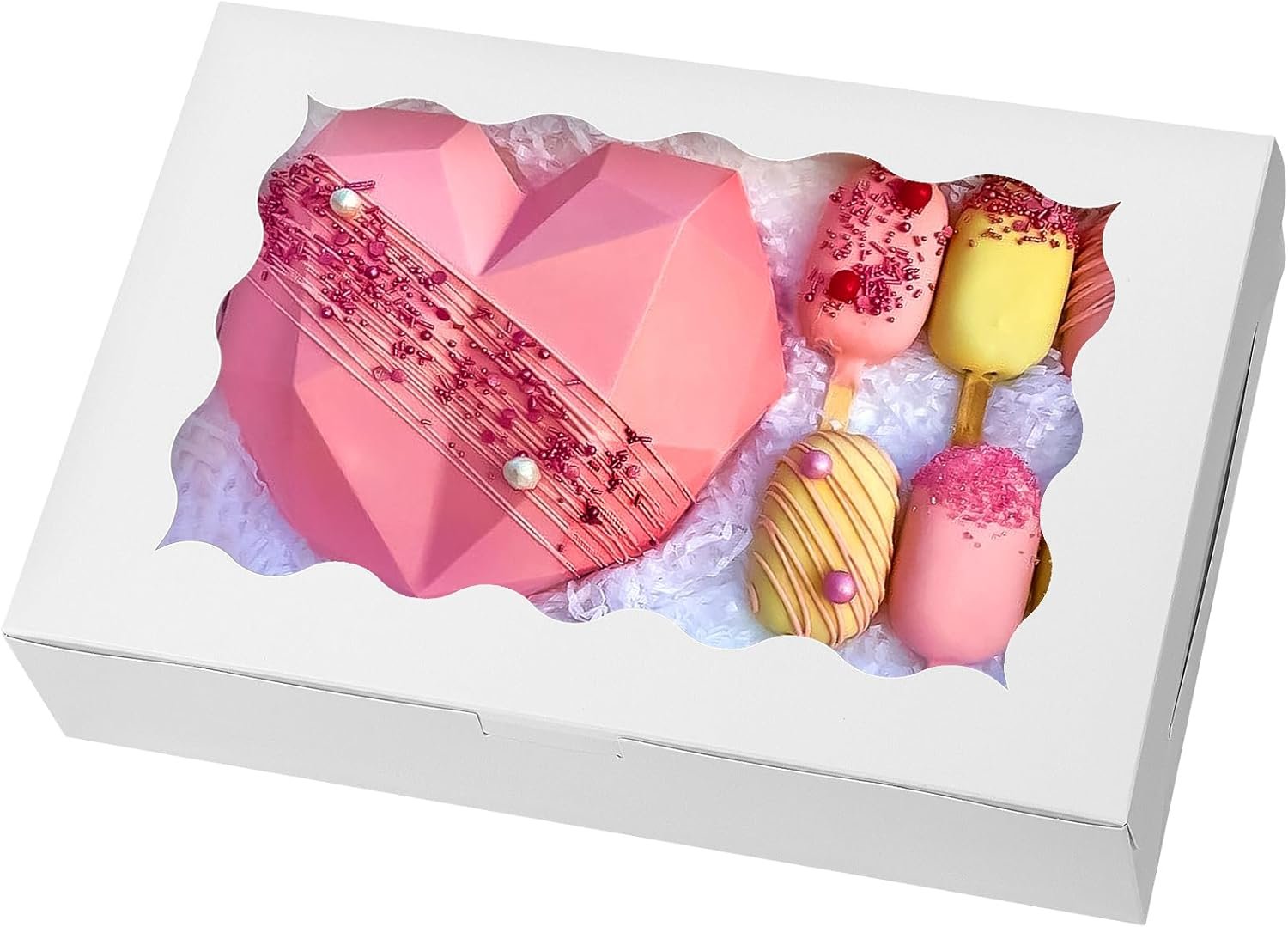 Logo Personalizzato 15 pz Scatole per Biscotti e Pasticceria 12x8x2.5 Pollici con Finestra dal Fornitore per Fragole Ricoperte di Cioccolato Torte Crostate Muffin Ciambelle Paste Marchio Bianco