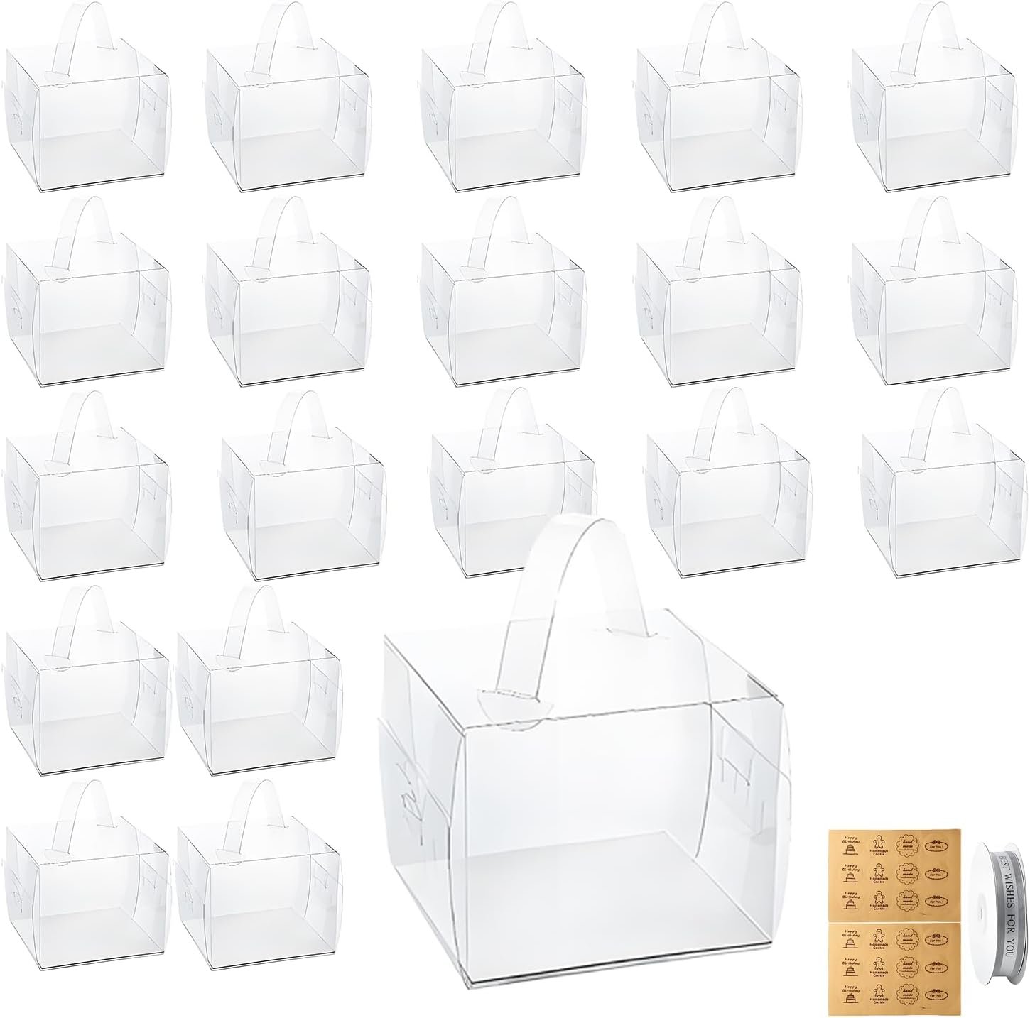 Logo Personalizzato 20 Pezzi Scatole per Torte Trasparenti 6x6x5 Pollici con Manici Marchio Bianco per Natale Compleanni Matrimoni Feste dal Fornitore