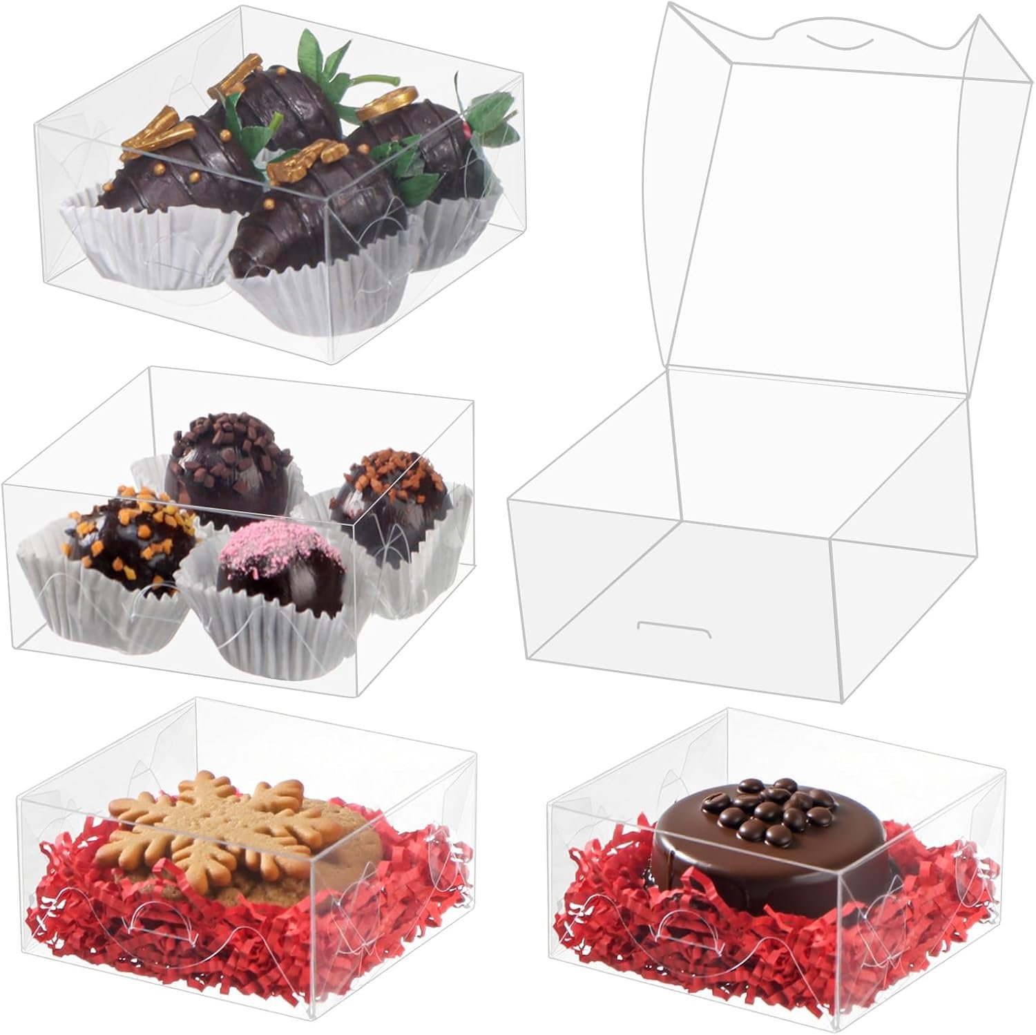 Logo Personalizzato 40 pz Scatole Trasparenti 4x4x2 Pollici Marchio Bianco per Pasticceria Biscotti Cioccolato e Bomboniere Matrimonio dal Produttore