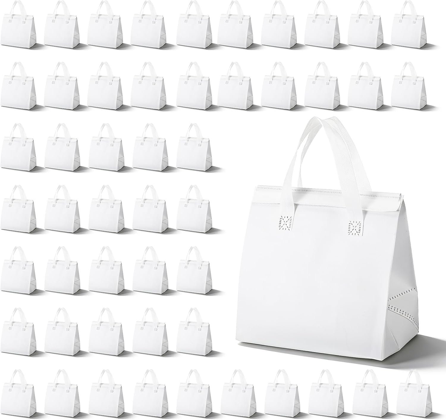 Logo Personalizzato 50 Pz Borse Termiche Isolate Asporto Bulk Bianche Delivery Cibo Caldo Freddo, Marchio Bianco per Caffè Latte Catering Ristoranti Picnic, Produttore 24 x 24 x 15 cm