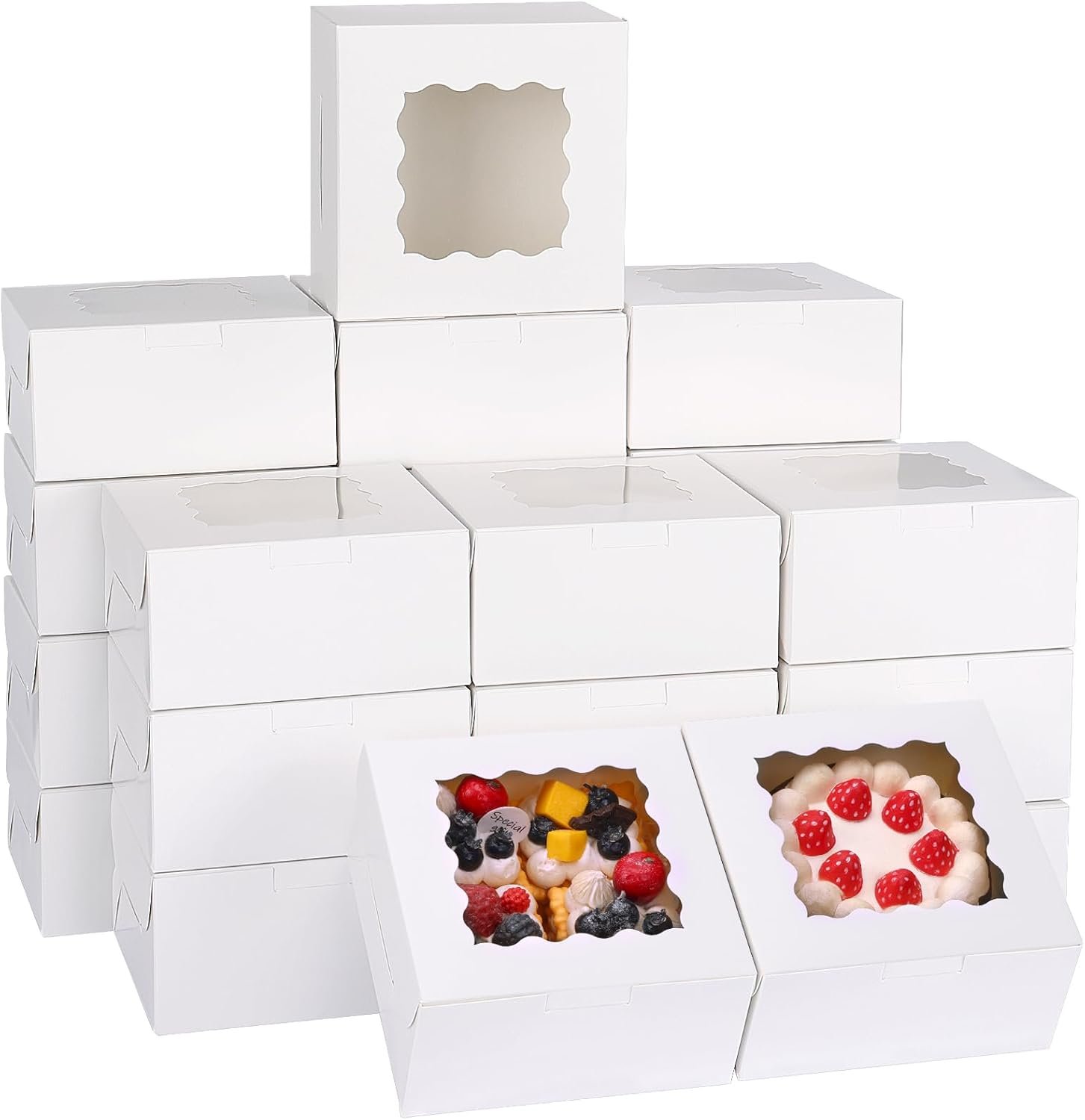 Logo Personalizzato 80 pz Scatole per Pasticceria 6x6x3 Pollici con Finestra dal Produttore per Biscotti Macaron Cupcakes Donuts Fragole Ricoperte di Cioccolato Dolcetti Marchio Bianco Bianche