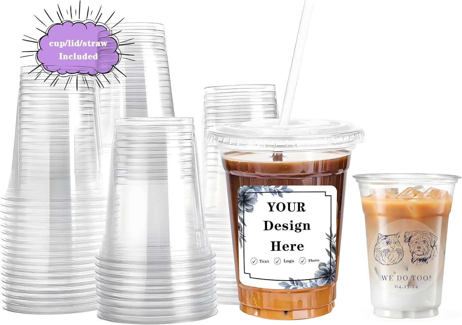Logo Personalizzato Bicchieri Plastica Trasparente Coperchi Cannucce Set Marchio Bianco Monouso Asporto Caffè Ghiacciato Bevande Fredde 12oz Fornitore