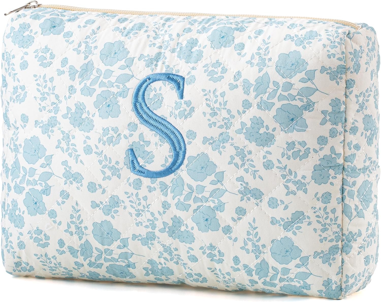 Logo Personalizzato Borsa Trucco Trapuntata Iniziale in Cotone Grande da Viaggio Floreale Coquette Marchio Bianco Borsa Cosmetici Pochette Toilette per Donne Ragazze Taglia S Produttore