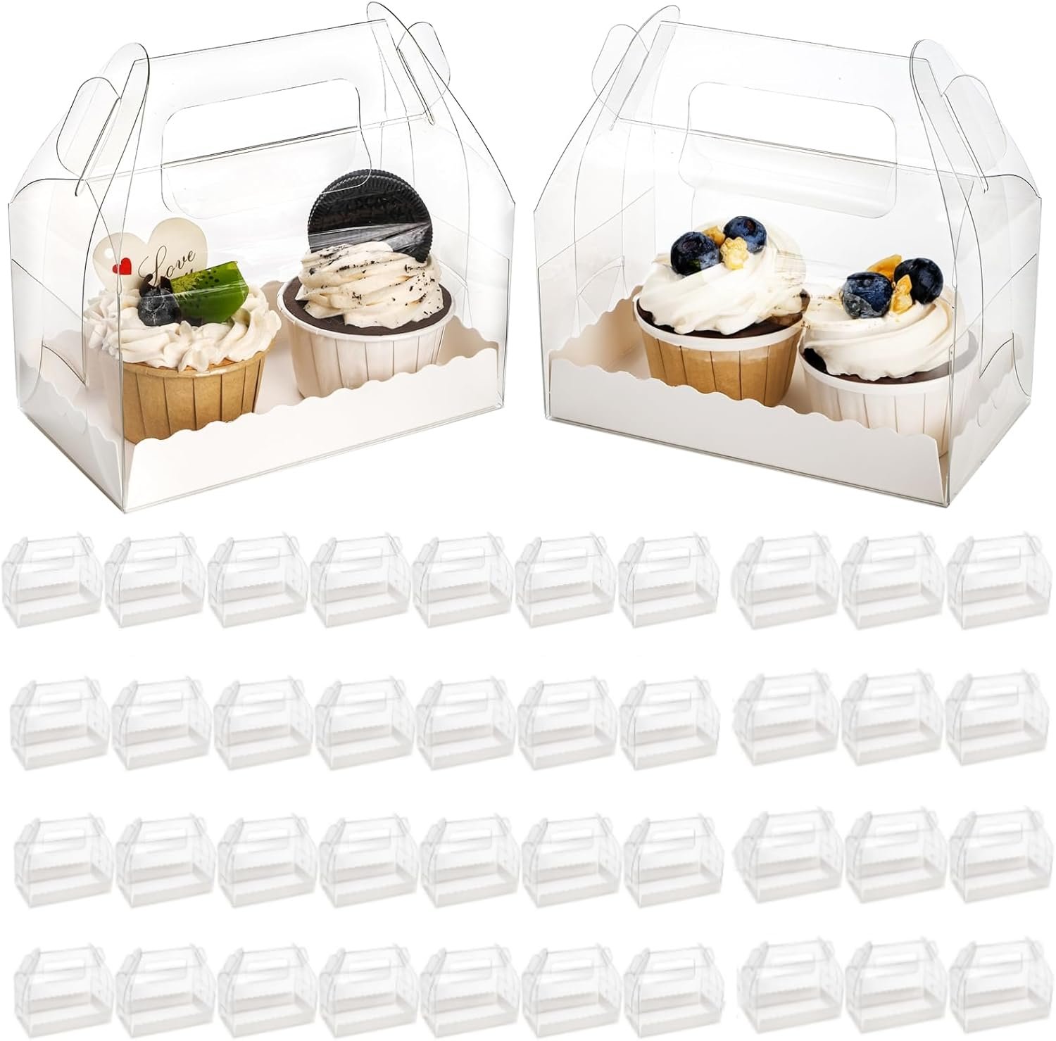 Logo Personalizzato Confezione 40 Scatole Trasparenti a Tettuccio con Maniglia per Pasticceria Marchio Bianco Biscotti Dolci Compleanno Matrimonio Baby Shower 6.4''L x 3.5''W x 3.3''H Fornitore