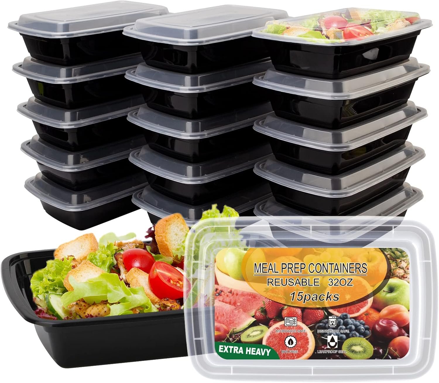 Logo Personalizzato - Confezione da 15 Contenitori Meal Prep 32oz Marchio Bianco in Plastica Riutilizzabili Ermetici con Coperchi Senza BPA per Microonde/Lavastoviglie/Congelatore dal Produttore