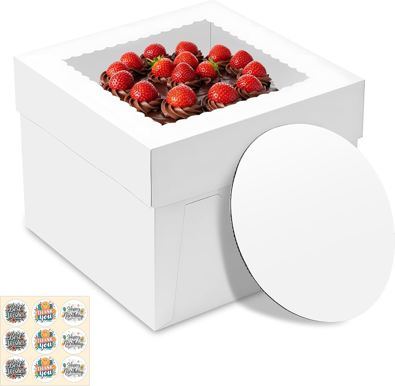 Logo Personalizzato Confezione da 3 Scatole per Torte 10x10x8 Pollici con Finestra e Basi Bianche Quadrate per Pasticceria Biscotti Dessert Marchio Bianco Compleanni Matrimoni Produttore