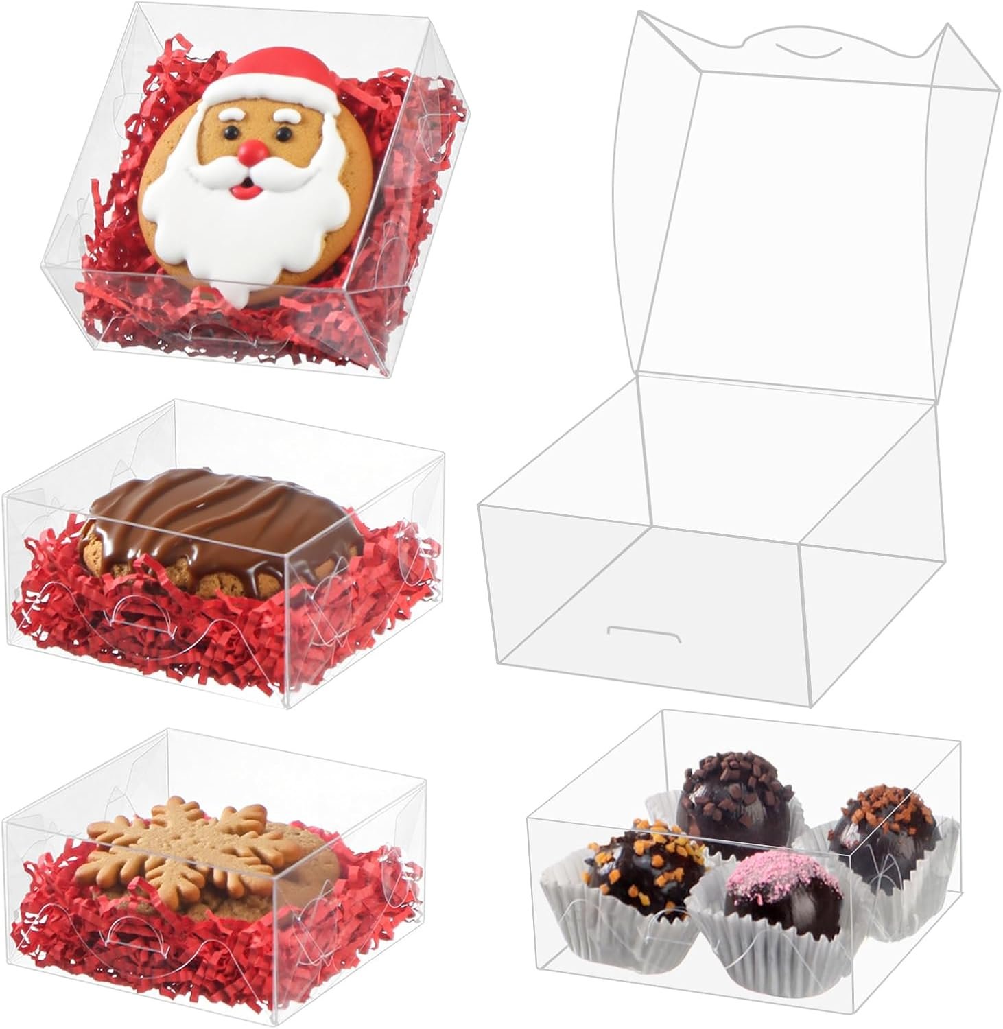Logo Personalizzato Confezione da 50 Scatole Trasparenti per Tartufi di Cioccolato a Marchio Bianco (3¼x3¼x1½ Pollici) - Adatte per Biscotti Sapone Macaron dal Fornitore