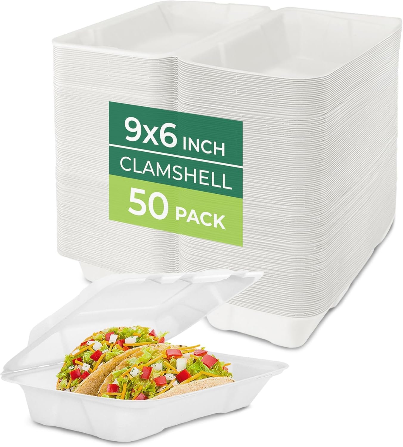 Logo Personalizzato Contenitori a Conchiglia con Coperchi [9x6 50-Pack] monouso biodegradabili in canna da zucchero per asporto in carta Marchio Bianco adatti microonde congelatore impilabili Fornitore