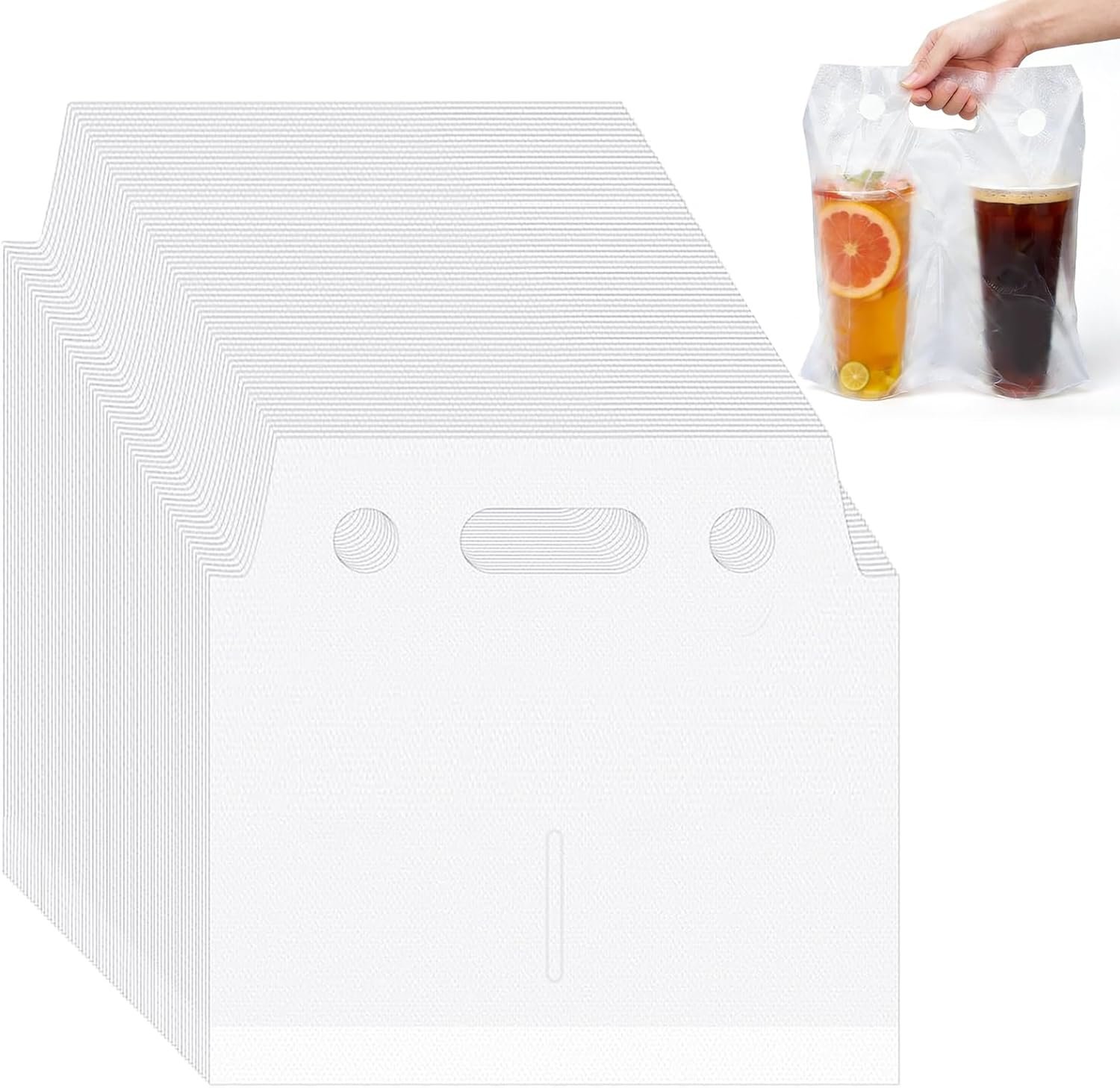 Logo Personalizzato Portabevande con Maniglia per 2 Bicchieri Sacchetti Trasparenti Plastica per Consegne Asporto Caffè Succo Latte Tè Marchio Bianco 1000 Pezzi 11 x 12,2 Pollici Fornitore