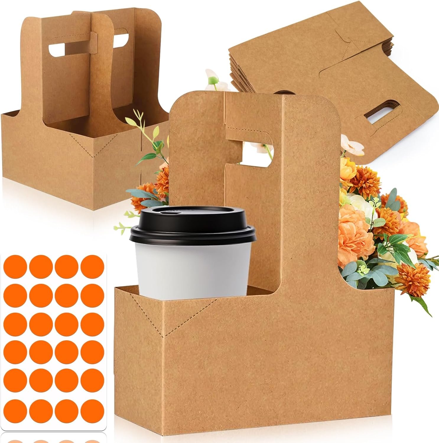 Logo Personalizzato Portabevande per 2 Tazze con Maniglia Pacco da 12 Monouso in Cartone per Bevande Calde o Fredde con 24 Adesivi Rinforzanti Fondo Marchio Bianco dal Produttore per Caffetteria Feste Matrimoni