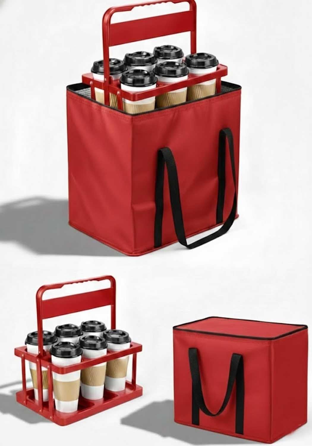 Logo Personalizzato Portabevande per Delivery con Maniglia Borsa Isolante Riutilizzabile Marchio Bianco dal Fornitore Cooler Rosso