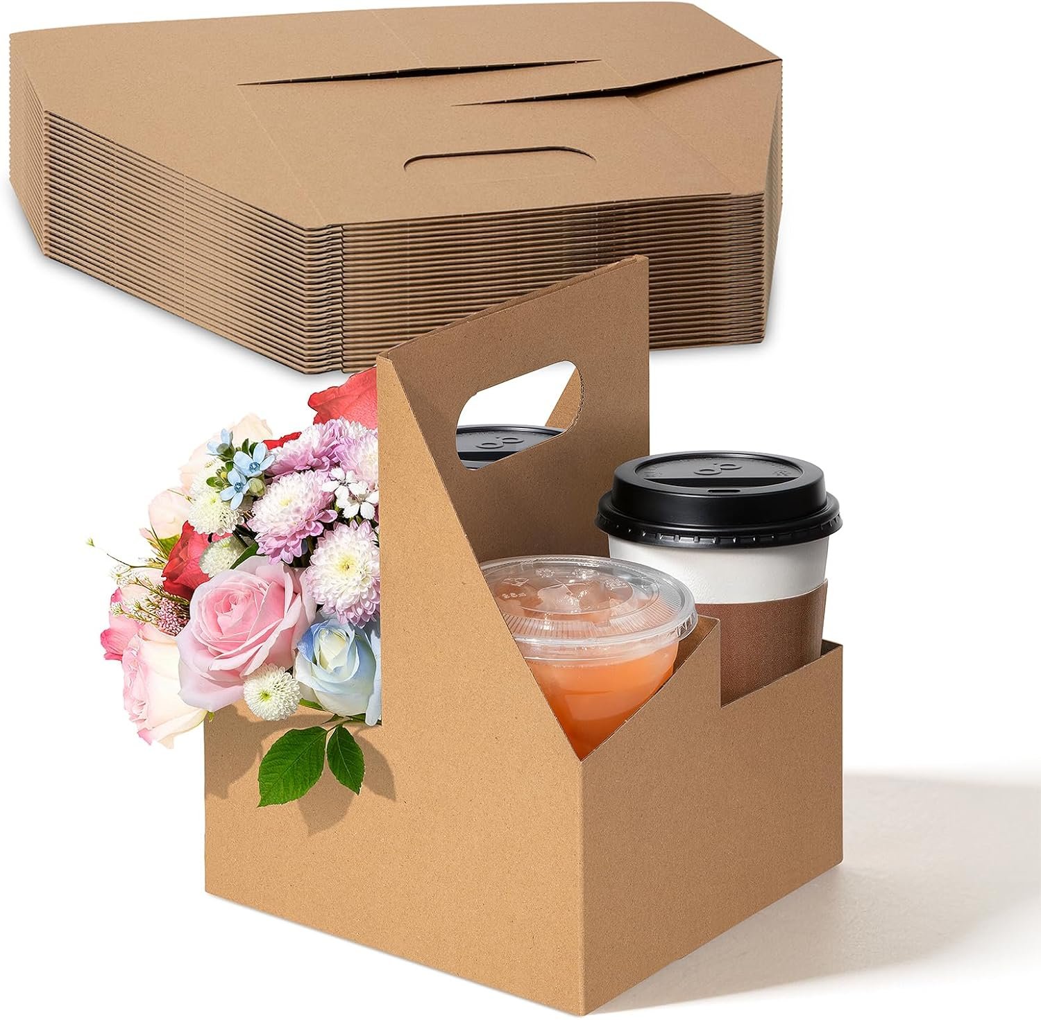 Logo Personalizzato Portabicchieri Monouso con Manico per 4 Tazze Cartone Kraft Confezione 25 12-30 oz dal Produttore Marchio Bianco