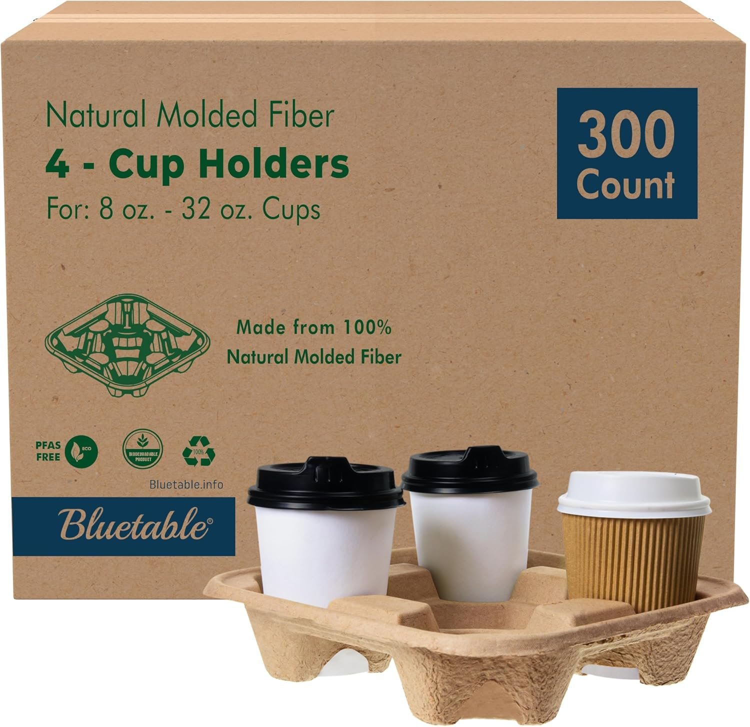 Logo Personalizzato Portatazza 4 Bicchieri 8 oz. - 32 oz. dal Fornitore per Tazze Monouso Consegne Take Away Caffè Bevande Ghiacciate Fibra Modellata Marchio Bianco 300 Pezzi