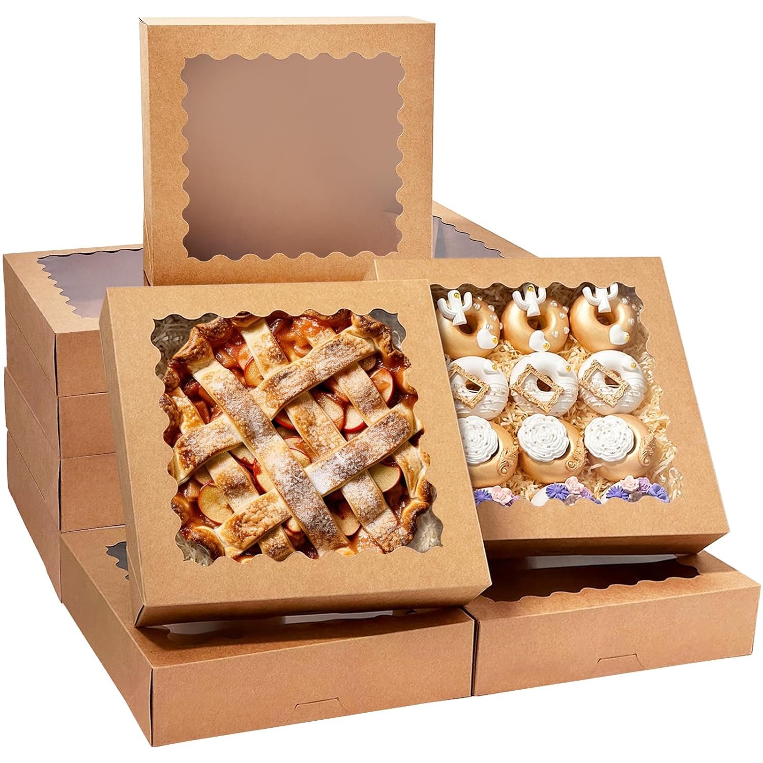 Logo Personalizzato Scatole Portatorte Marroni Pop-Up 20 Pezzi 12x12x3 Pollici con Finestra Facili da Assemblare Marchio Bianco Produttore