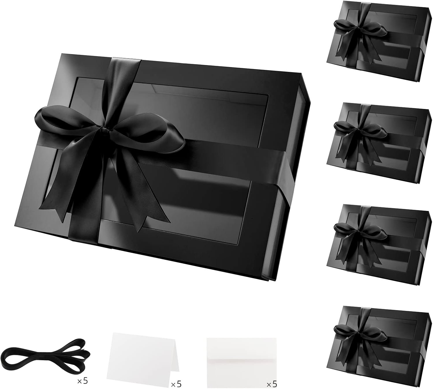 Logo Personalizzato Scatole Regalo Nere Lucide 5 Pezzi con Finestre Trasparenti 9x6,5x3,8 Pollici Coperchi Magnetici Nastri Biglietti Proposte Testimoni Sposo - Marchio Bianco dal Produttore