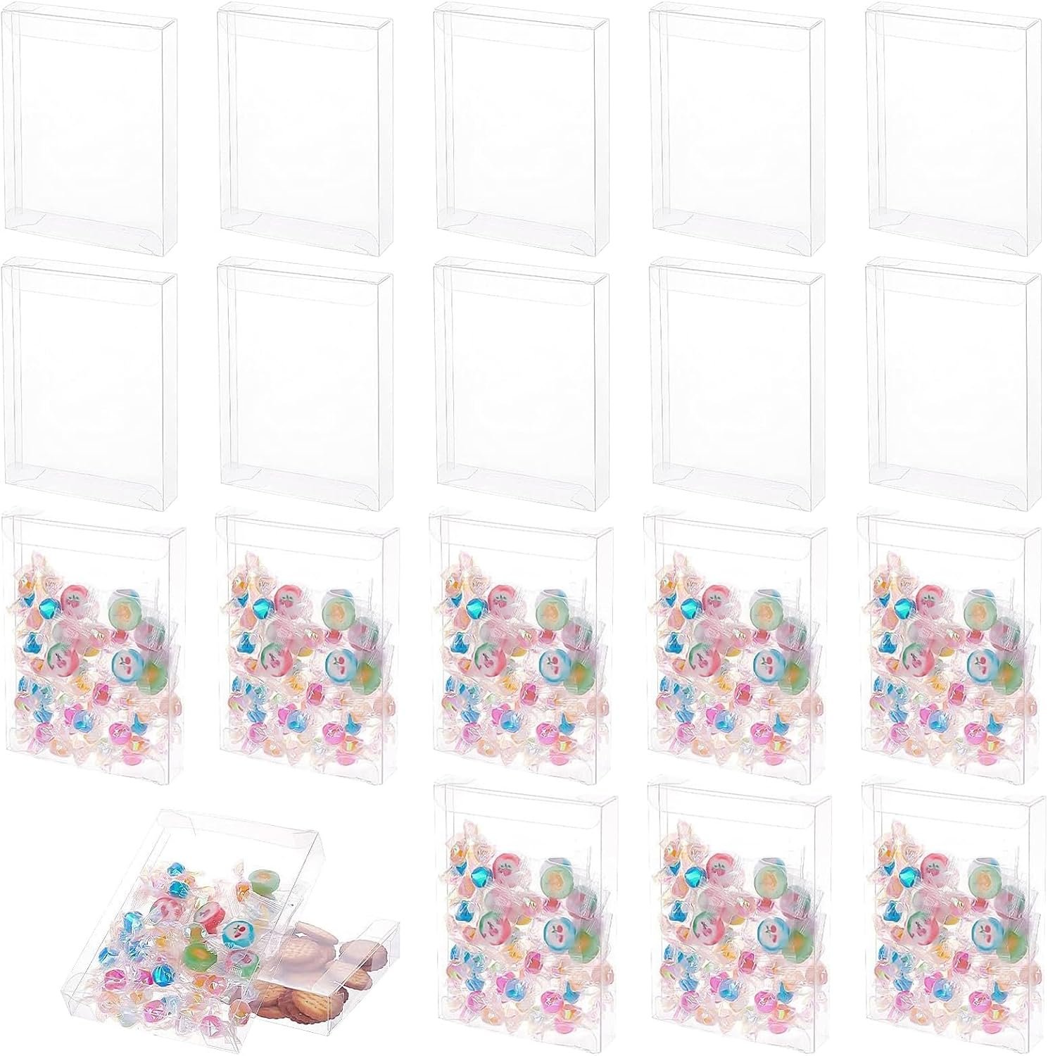 Logo Personalizzato Scatole Trasparenti PVC Rettangolari 80 Pezzi 5 x 4 x 1.2 Pollici Da Produttore per Biscotti Confetti Dolci Bomboniere Matrimoni Feste Natale Halloween San Valentino Marchio Bianco