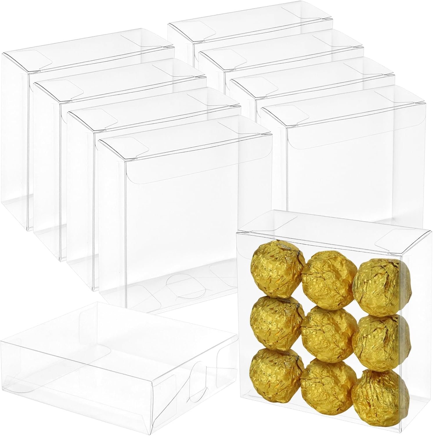 Logo Personalizzato Scatole per Bomboniere in Plastica Trasparente 30 Pezzi con Finestra 4x4x1.2inch per Biscotti Cioccolato Macaron Caramelle Matrimonio Natale Festival Marchio Bianco Produttore