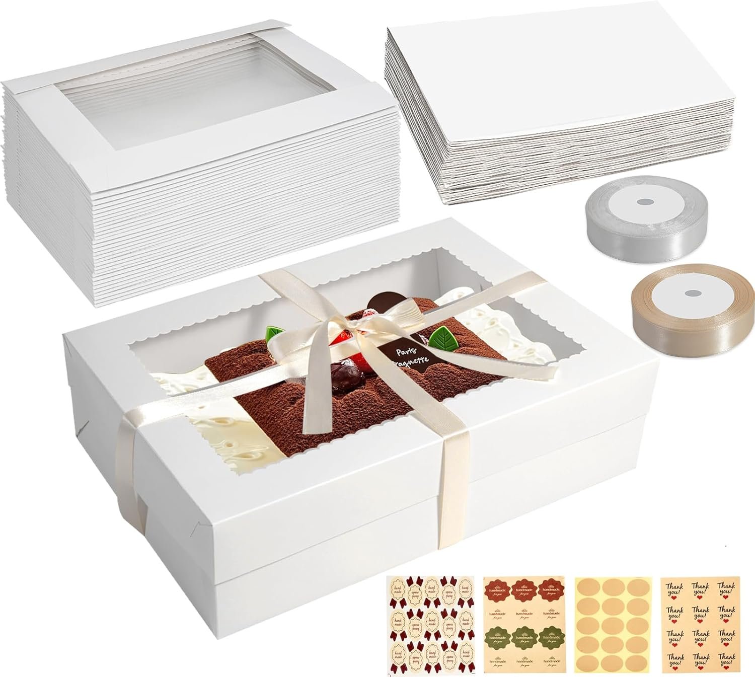 Logo Personalizzato Scatole per Torte 18 pz con Base 14x10x4 Pollici Bianche con Finestra Grande Marchio Bianco per Torte Quarter Sheet Donuts Cupcakes Pasticceria Crostate Fornitore