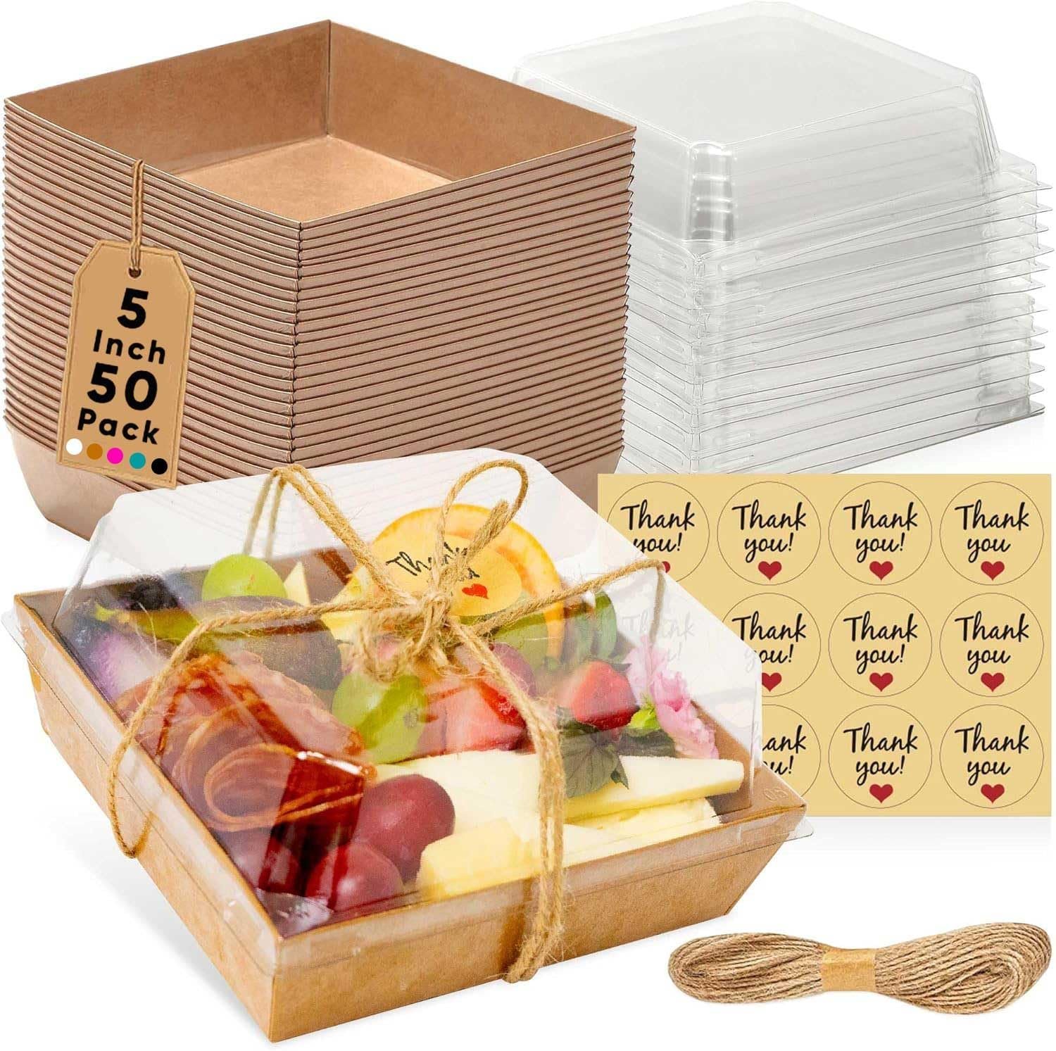 Logo Personalizzato Scatoline Charcuterie Piccole 50 Pz con Coperchi Trasparenti - Contenitori Carta Monouso per Asporto da 5 Pollici Marrone del Produttore per Panini Biscotti Sushi Fette di Torta Fragole Marchio Bianco Logo Personalizzato Scatoline Charcuterie Piccole 50 Pz con Coperchi Trasparenti - Contenitori Carta Monouso per Asporto da 5 Pollici Marrone del Produttore per Panini Biscotti Sushi Fette di Torta Fragole Marchio Bianco