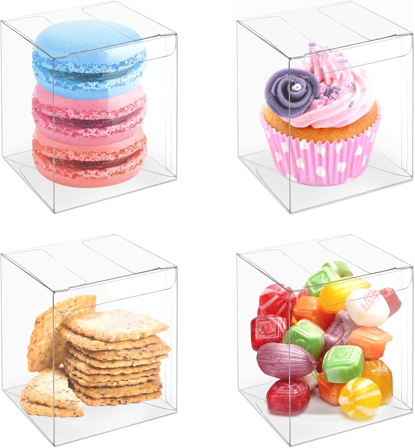 Logo Personalizzato Scatoline Trasparenti Piccole 2.25x2.25x3 Pollici per 3 Macaron Marchio Bianco Bomboniere Matrimonio Baby Shower Compleanno Produttore Confezione da 25