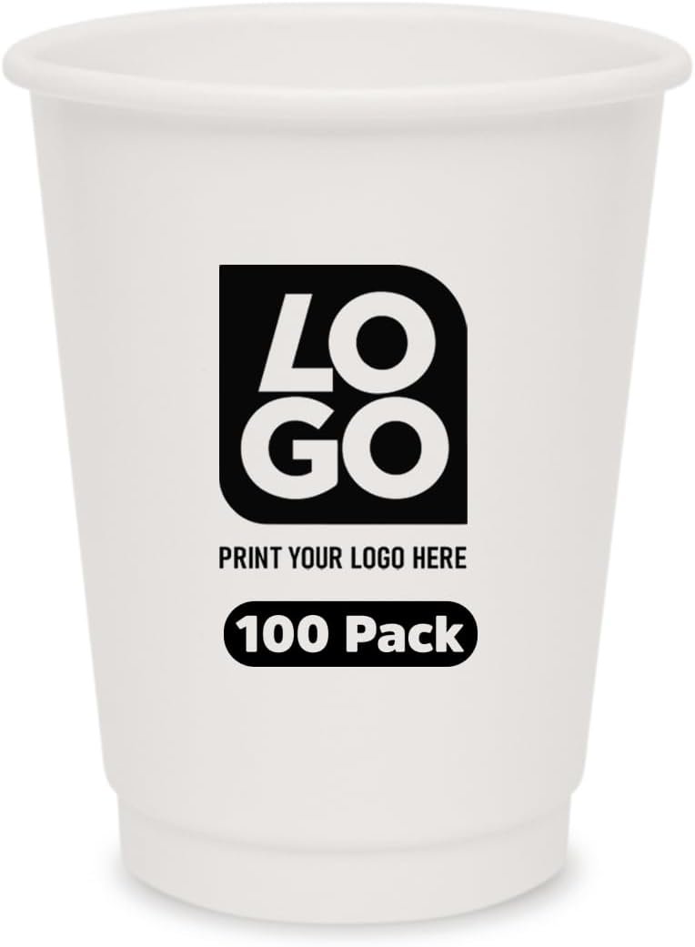 Logo Personalizzato Tazze Caffè Cartone Doppio Strato 12 Oz. Stampa Monocolore per Bevande Calde Fredde Distributori Acqua Feste Promozione Marchio Bianco dal Fornitore (100 pz)