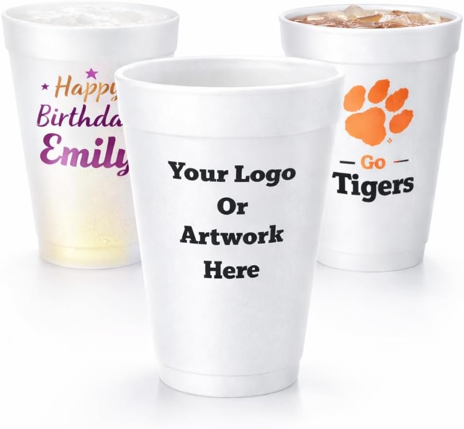Logo Personalizzato su Bicchieri Monouso in Polistirolo dal Produttore per Feste Matrimoni ed Eventi Marchio Bianco (16oz-100 pz)
