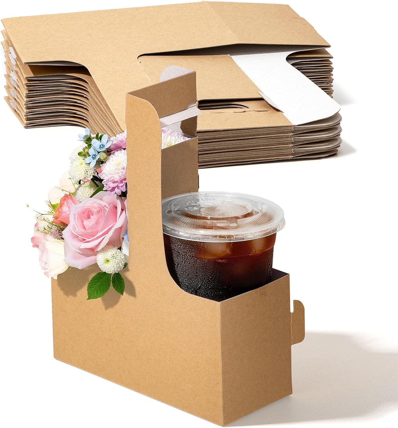 Logo personalizzato portabevande usa e getta con maniglia per 2 bicchieri 12-30 oz cartone kraft marchio bianco confezione da 15 fornitore caffè take away caldo freddo