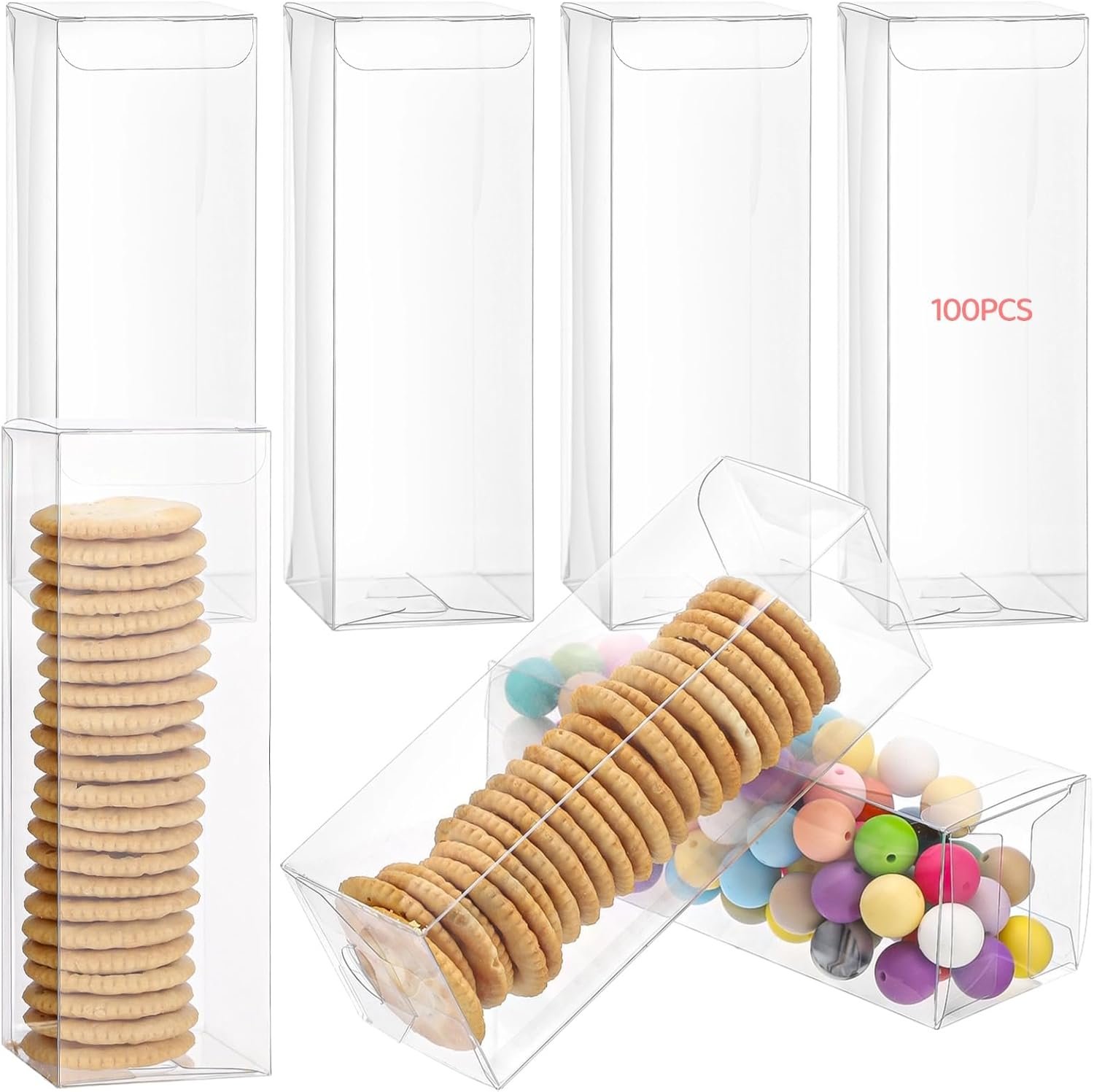 Marchio Bianco 100 pz Scatole Regalo Trasparenti PET 2 x 2 x 6 Pollici Rettangolari Vuote per Caramelle Snack Macaron con Logo Personalizzato dal Produttore