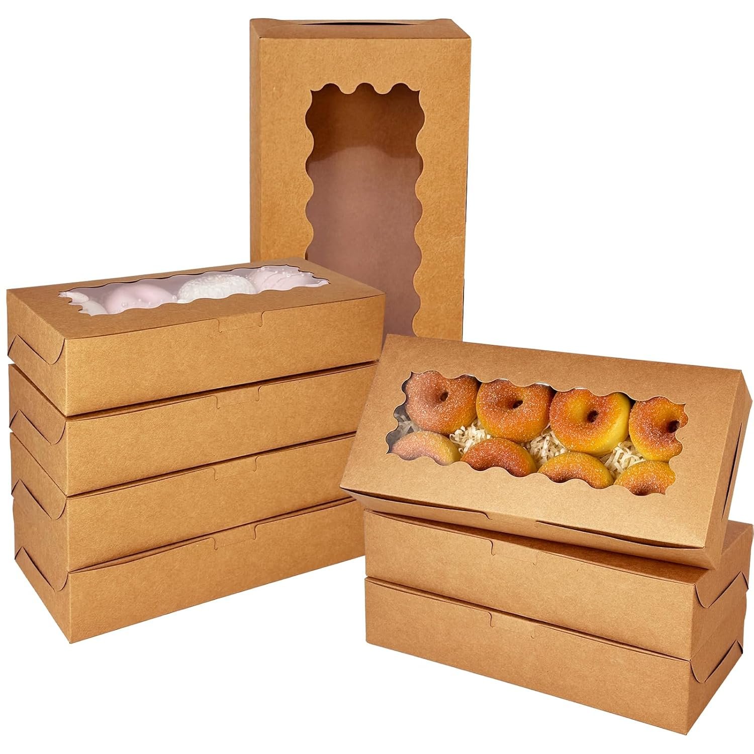 Marchio Bianco 50 Confezioni Scatole per Biscotti Marrone con Finestra 12x5.5x2.5 Pollici Logo Personalizzato per Pasticceria Biscotti Panetteria Fornitore