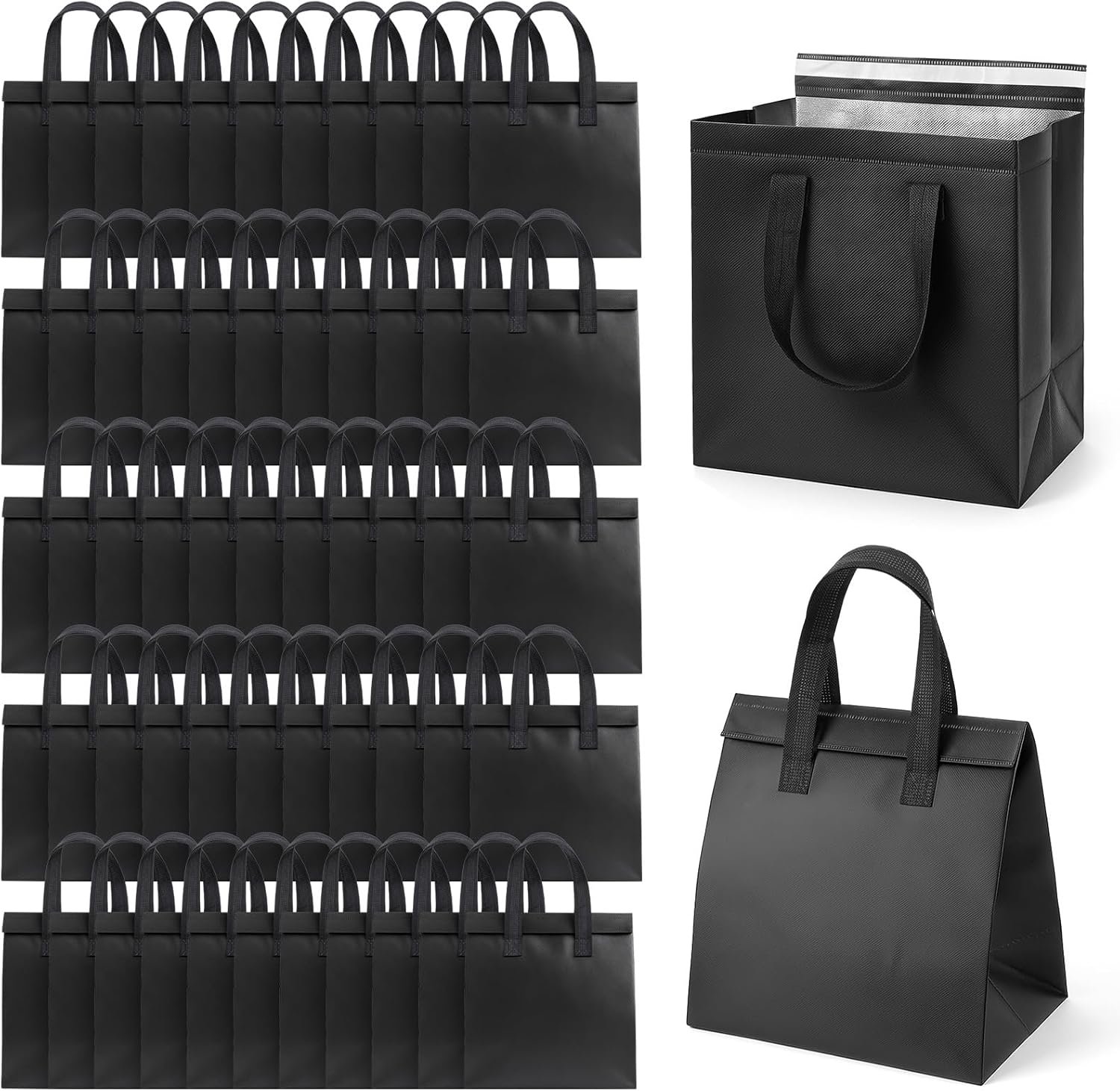 Marchio Bianco 50 Pezzi Borse Isolanti per Asporto All'ingrosso Piccole Borse Termiche per la Spesa Isolamento Termico per Caffè Cena da Asporto Tè al Latte Cibi Caldi o Freddi con Logo Personalizzato 24 x 15 x 25 cm Nero dalla Fabbrica