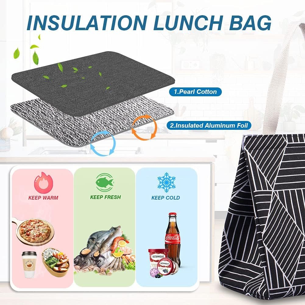 Marchio Bianco Borsa Termica 9L per Donne e Adulti Pieghevole ad Apertura Ampia con Tasche Impermeabile Portatile per Picnic Ufficio Spiaggia Nero Rombo con Logo Personalizzato dal Produttore