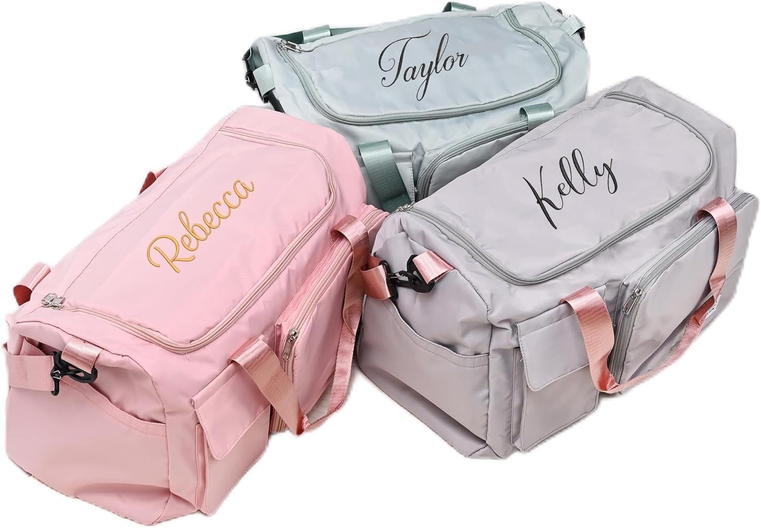 Marchio Bianco Borsa da Viaggio Weekender Duffel Grande Capacità Pieghevole con Logo Personalizzato Ricamato e Nome Separatore Asciutto Umedo e Comparto Scarpe per Uomo Donna Sport Danza Palestra del Produttore
