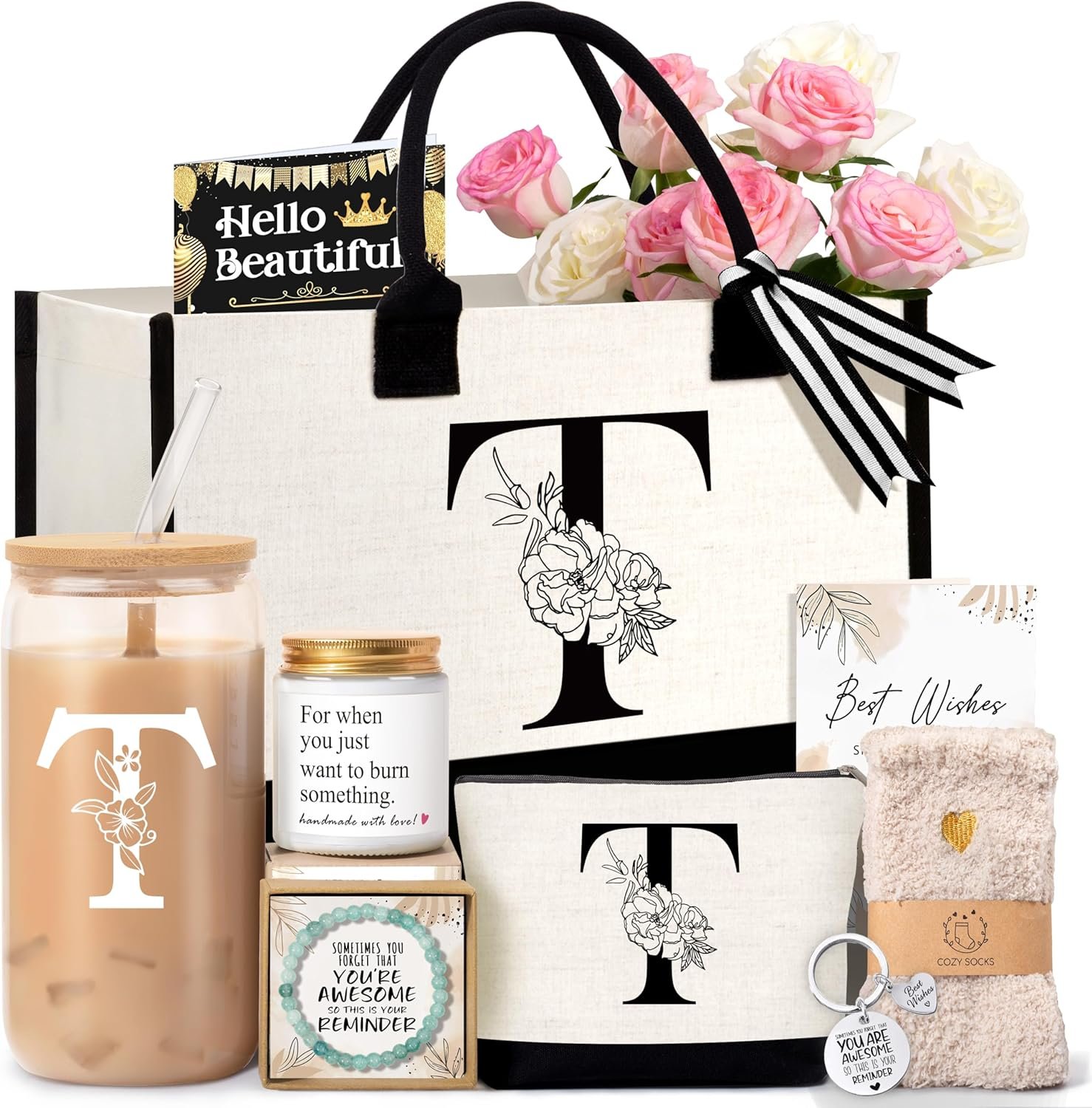 Marchio Bianco Borse Tote con Logo Personalizzato Regalo Monogramma Iniziale Compleanno Donne Insegnante Moglie Mamma Produttore