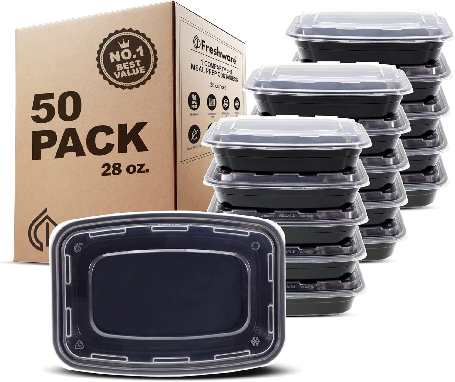 Marchio Bianco Contenitori Meal Prep [50 Pezzi] 1 Compartimento con Coperchi con Logo Personalizzato Senza BPA Impilabili Sicuri Microonde/Lavastoviglie/Congelatore (28 oz) dal Produttore