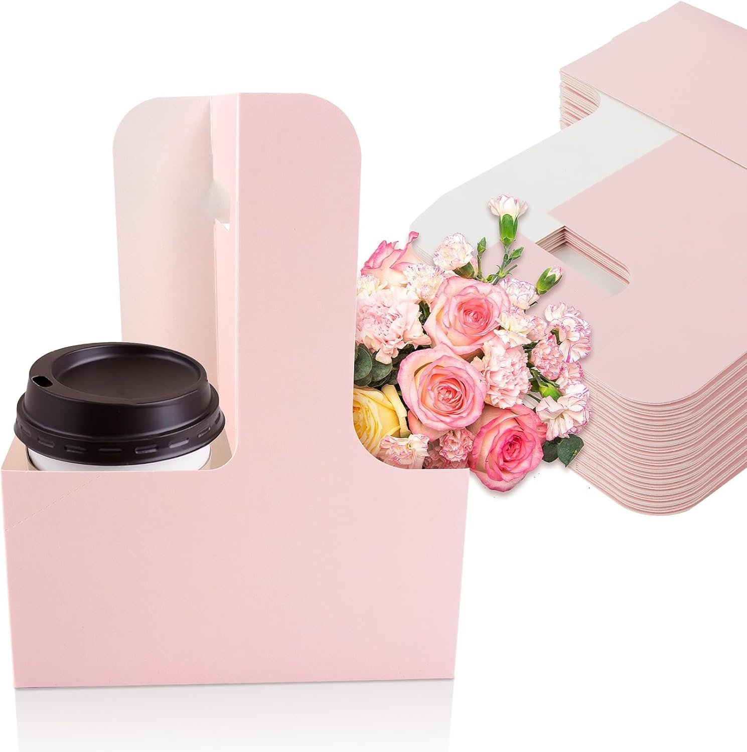 Marchio Bianco Portabevande per 2 Tazze con Manico 12 Pezzi Monouso in Cartone Pieghevole Portatile per Caffè e Consegne Cibo con Logo Personalizzato dal Produttore