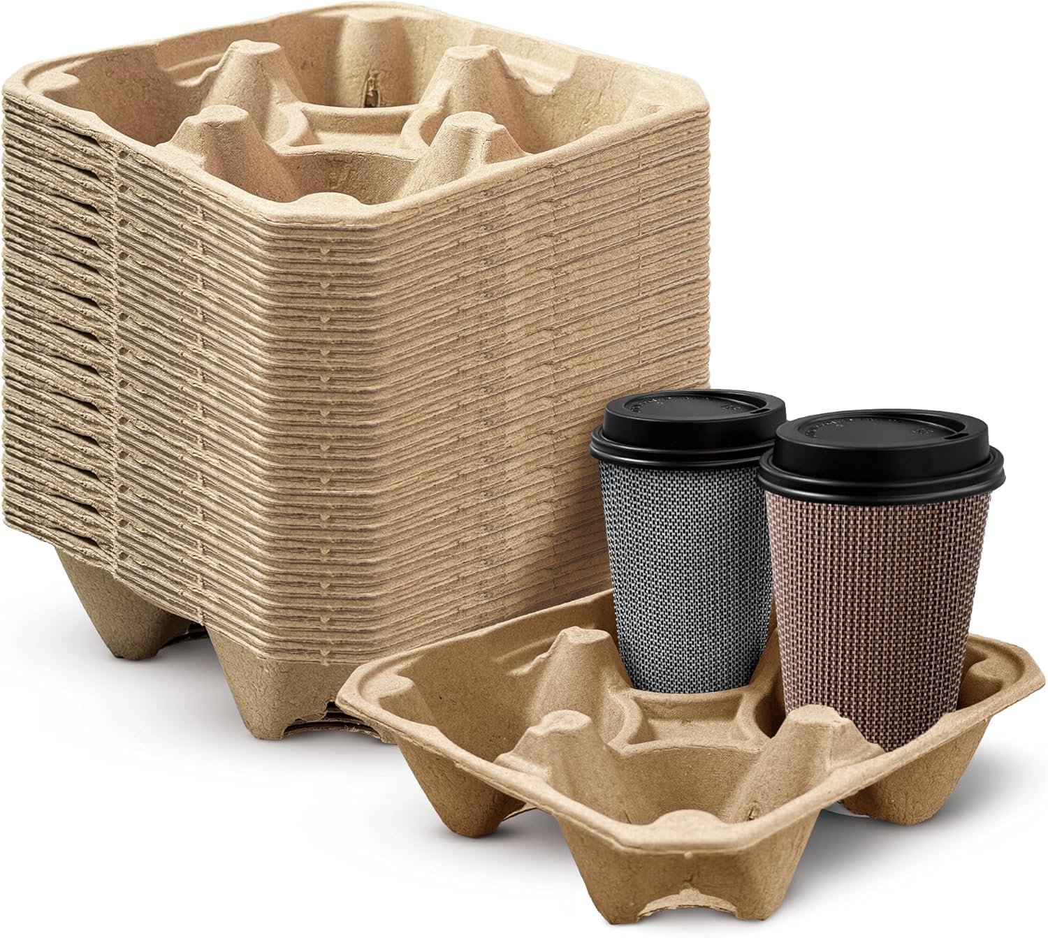 Marchio Bianco Portabicchieri Monouso 4 Tazze 12-24oz Confezione da 25 Compostabili Fibra Polpa Cartone Kraft Heavy Duty Asporto Consegne con Logo Personalizzato dal Produttore