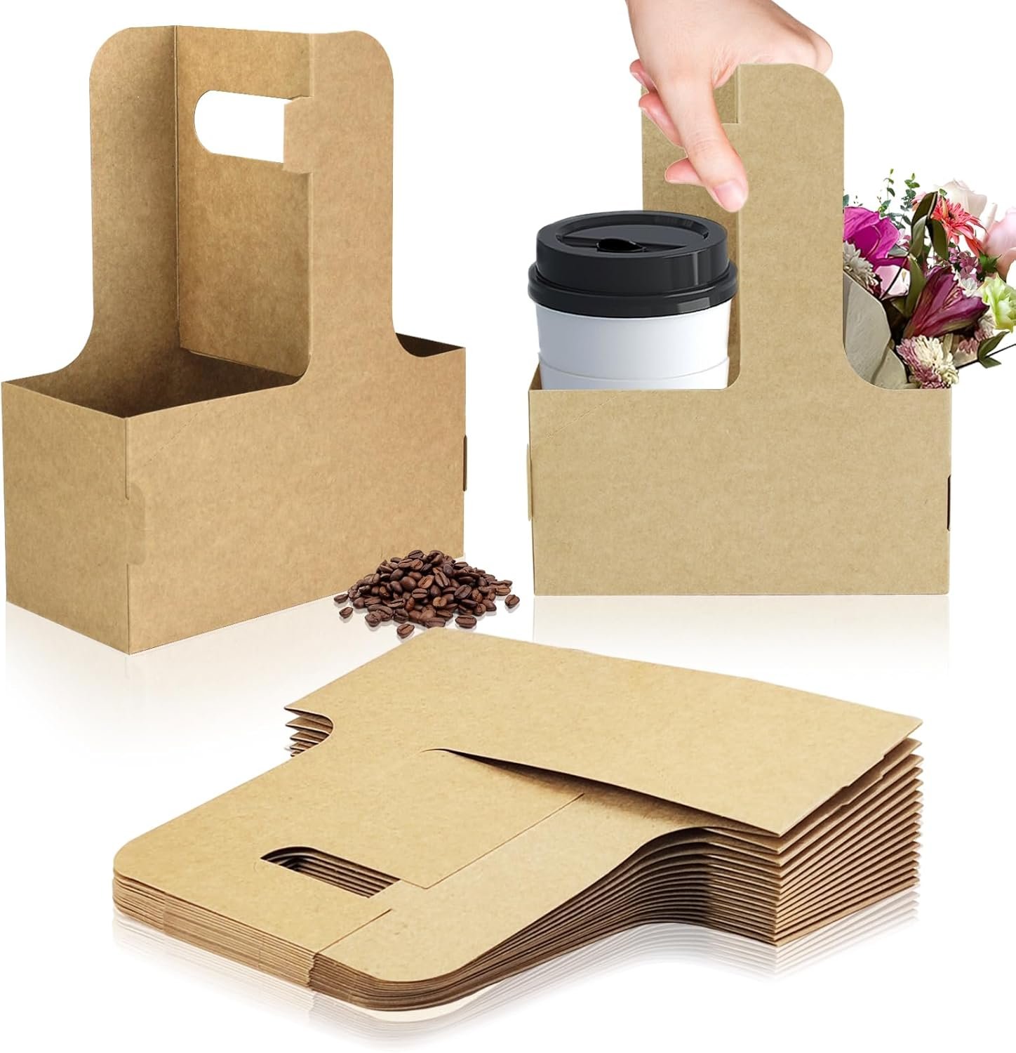 Marchio Bianco Portatazza Usa e Getta per 2 Tazze con Maniglia 15 Pezzi Cartone Kraft Marrone Logo Personalizzato per Bevande Calde o Fredde Caffè Consegne dal Fornitore