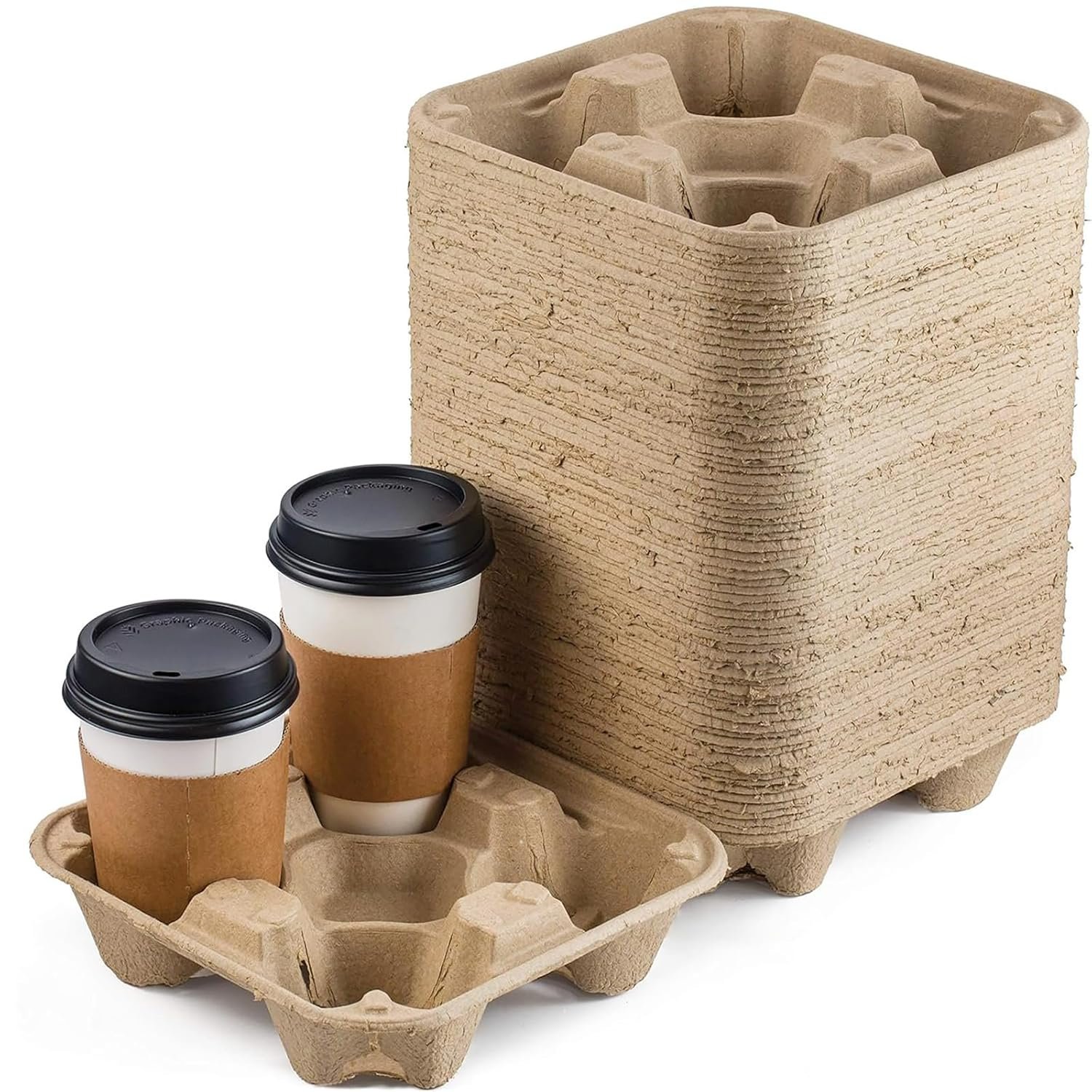 Marchio Bianco Portatazza monouso per 4 tazze compostabile fibra polpa confezione 45 per 8-32 oz con Logo Personalizzato fornitore resistenti consegne caffè