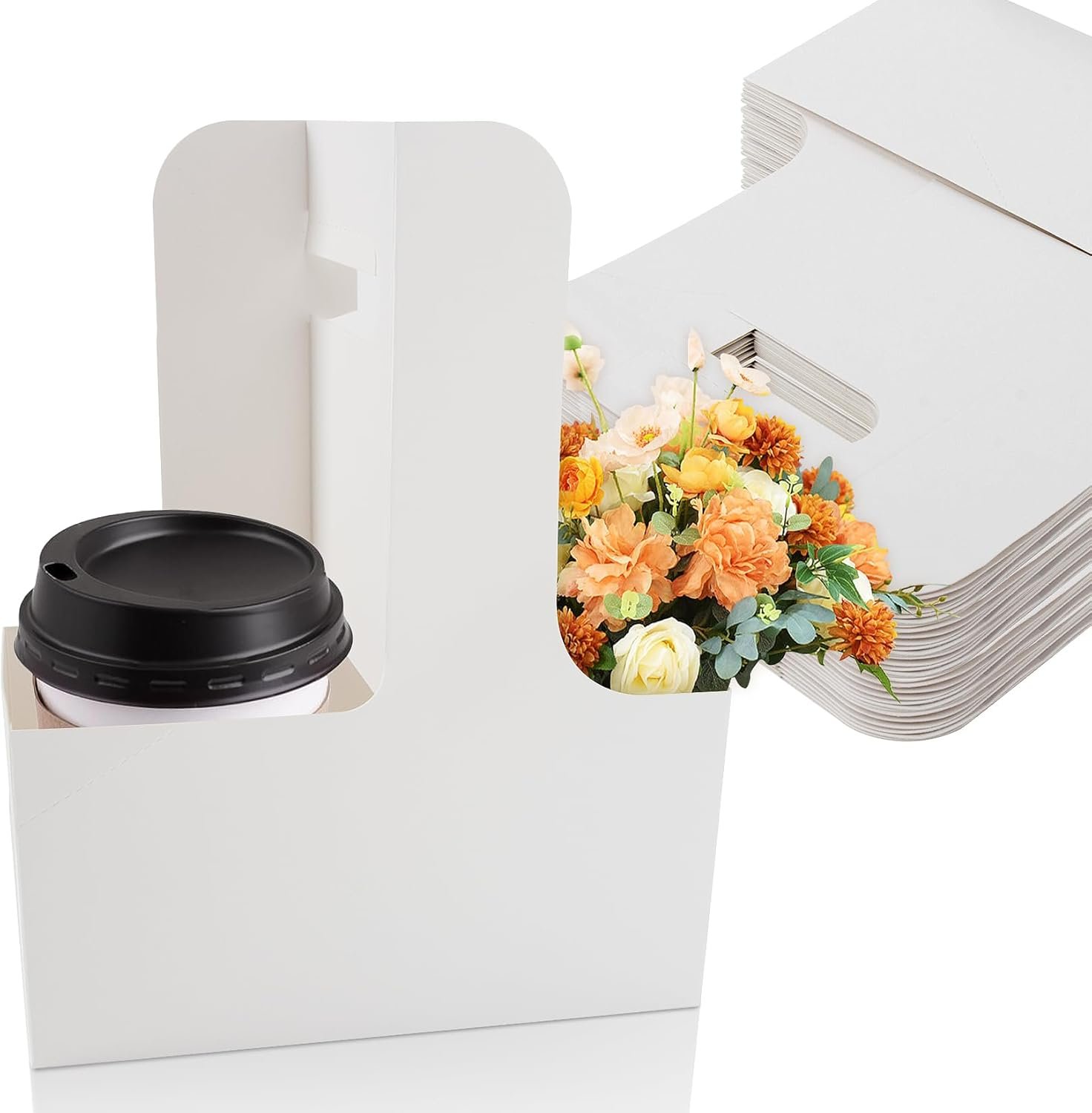 Marchio Bianco Portatazza per 2 Bicchieri con Maniglia 12 Pezzi Cartone Usa e Getta con Logo Personalizzato Bianco Portatile per Caffè Bevande Calde Fredde Asporto del Fornitore